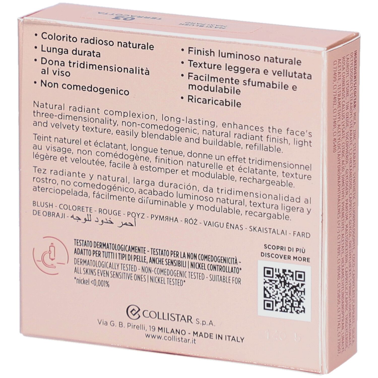 Retro confezione blush Collistar Impeccabile Maxi Blush. Testo.