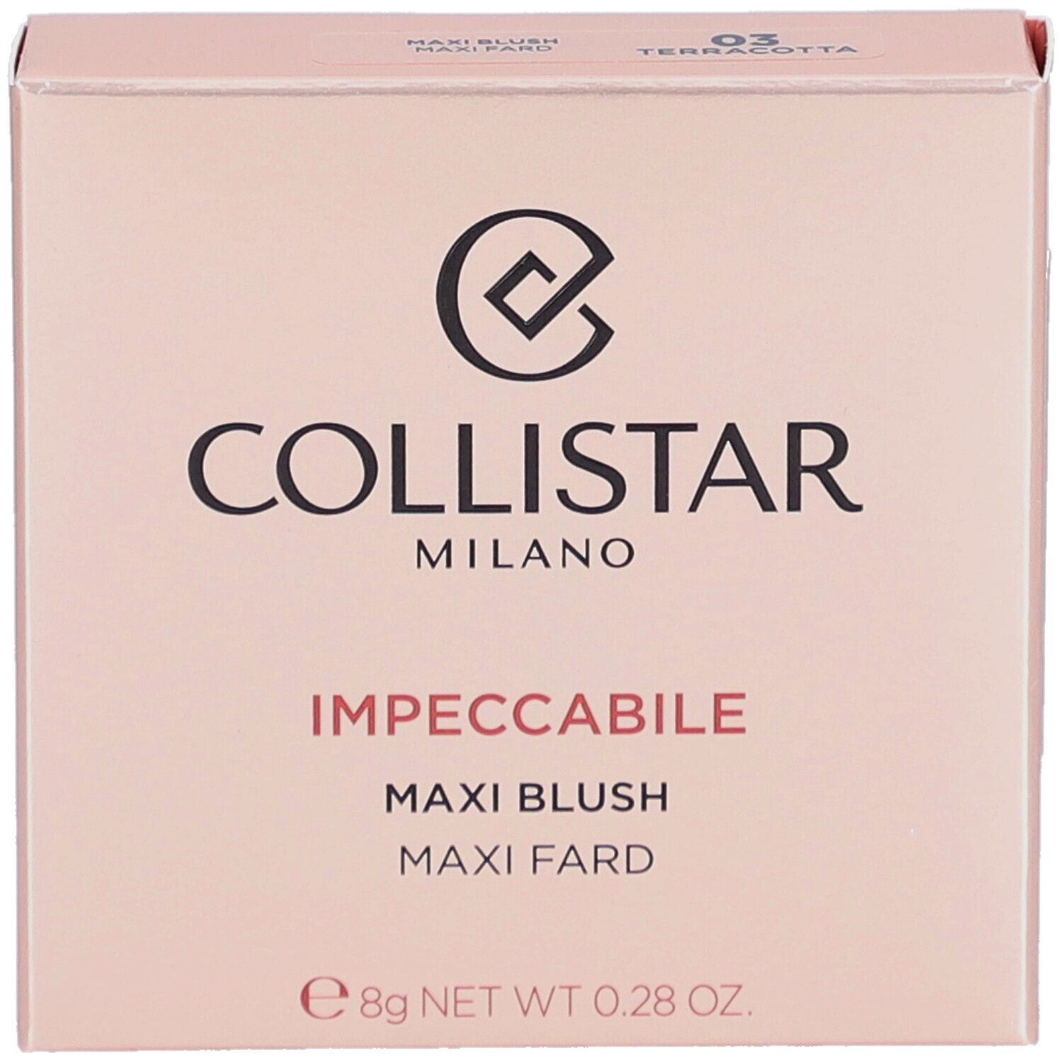 Confezione blush Collistar Impeccabile Maxi Blush 03 Terracotta. Peso netto 8g.