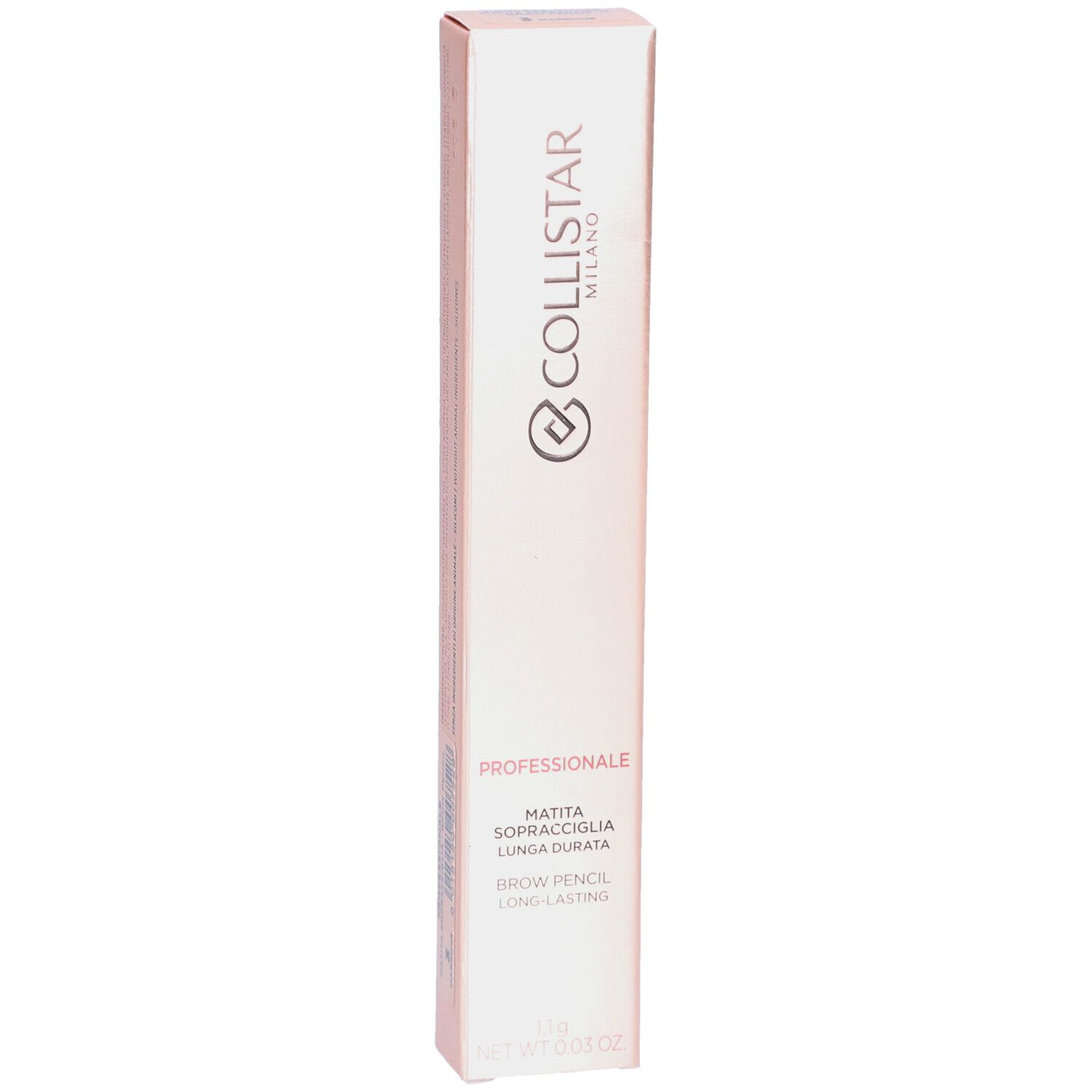 Confezione rosa. Collistar Milano, Professionale, matita per sopracciglia. Testo: Matita Sopracciglia Lunga Durata, Brow Pencil Long-lasting. 1,1g.