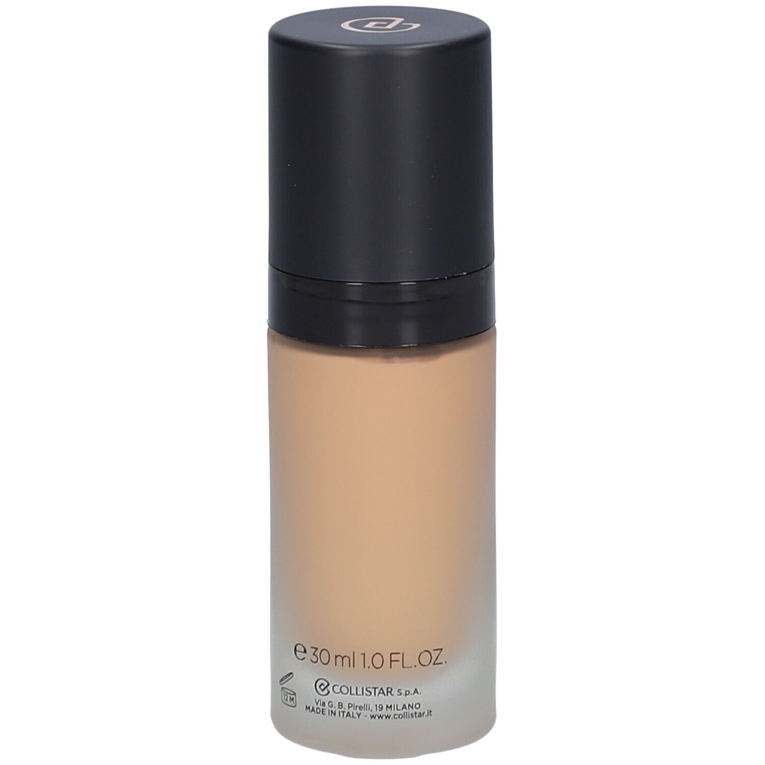 Flacone di fondotinta beige con tappo nero. Scritte: Collistar, Lift HD+, Smoothing Lifting Foundation, 30ml.