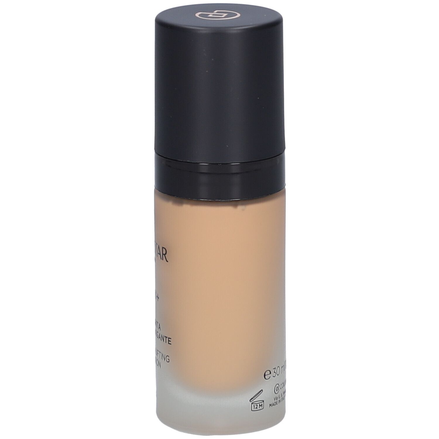 Flacone di fondotinta beige con tappo nero. Scritte: Collistar, Lift HD+, Smoothing Lifting Foundation, 30ml.