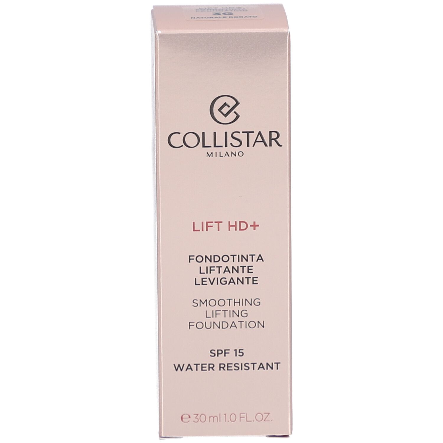 Confezione con scritte: Collistar, Lift HD+, Smoothing Lifting Foundation, SPF 15, Water Resistant, 30ml.