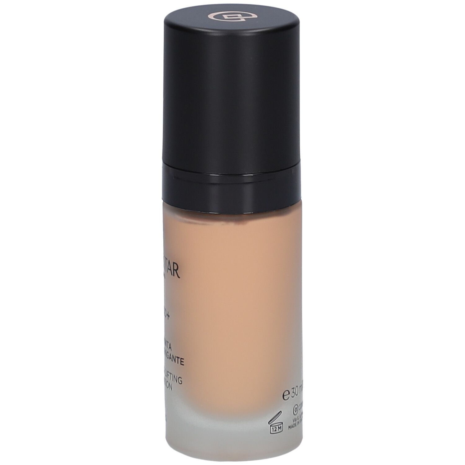 Flacone di fondotinta beige con tappo nero. Scritta: Collistar, Lift HD+, Smoothing Lifting Foundation, e30ml.