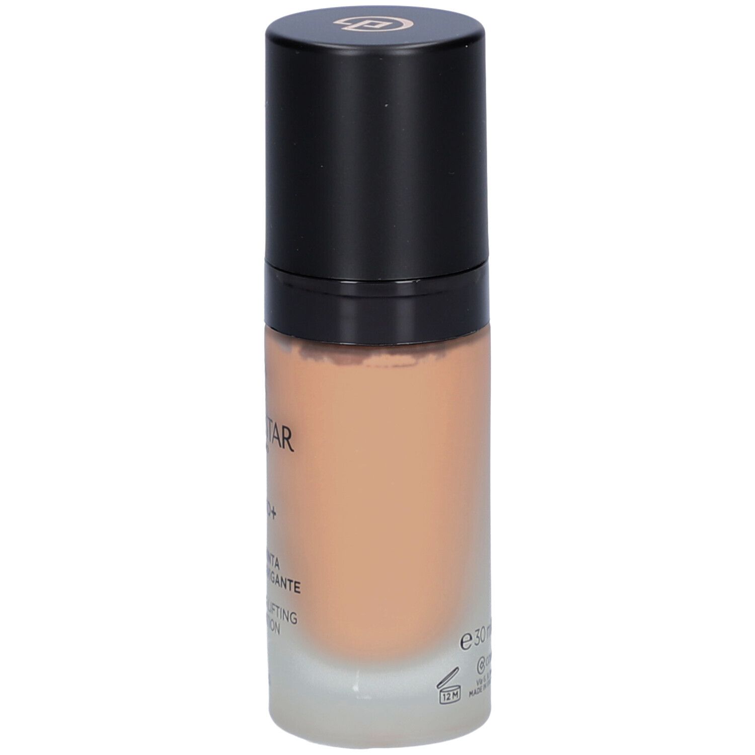 Flacone di fondotinta beige con tappo nero. Scritta: Collistar, Lift HD+, Smoothing Lifting Foundation.
