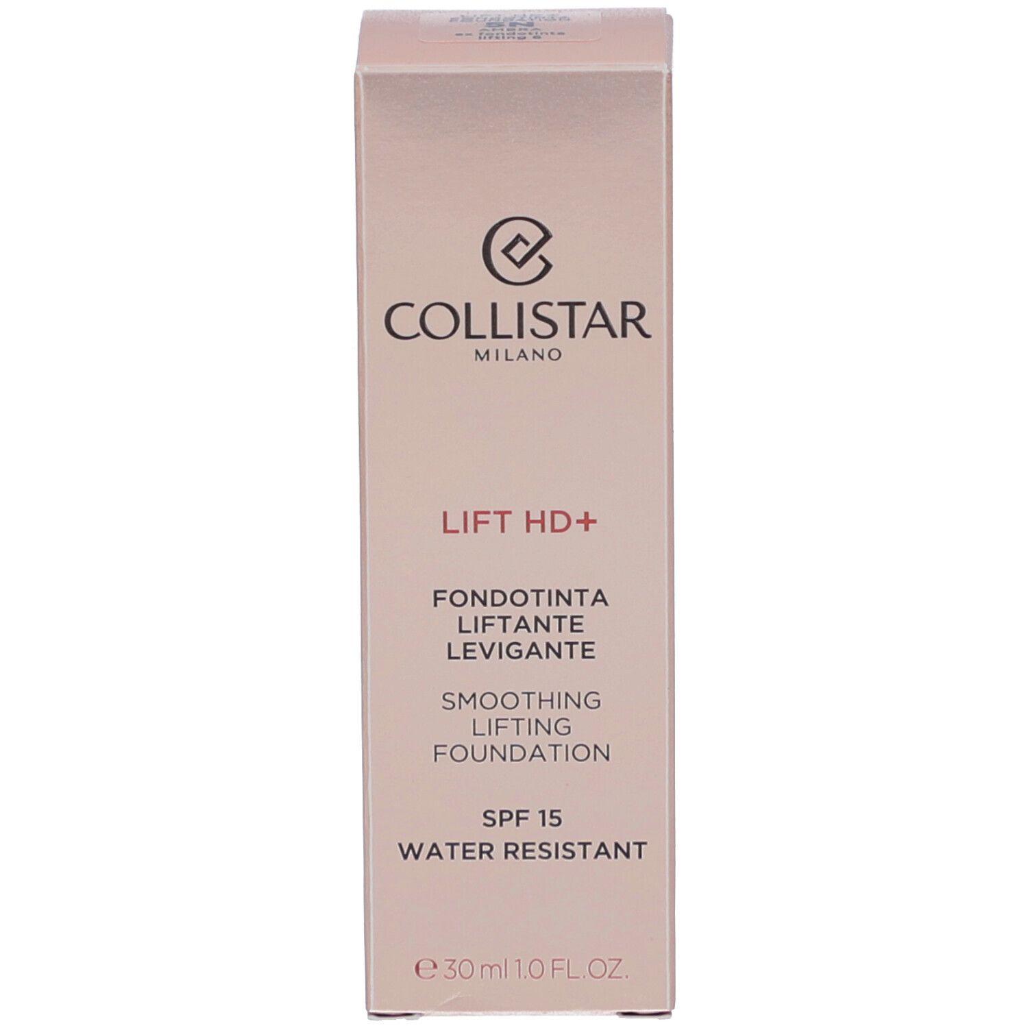 Confezione con scritta: Collistar, Lift HD+, Smoothing Lifting Foundation, SPF 15, Water Resistant, 30ml.