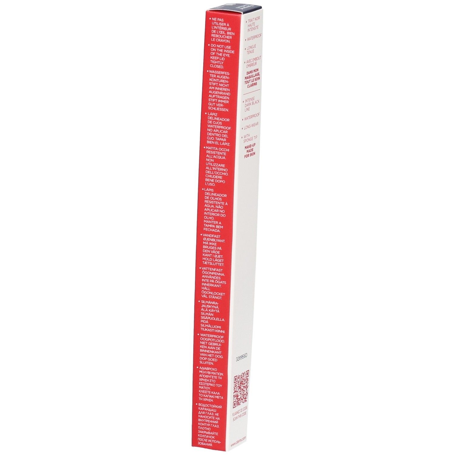 Confezione del CLARINS CRAYON YEUX WP 01 NOIR, con istruzioni per l'uso.