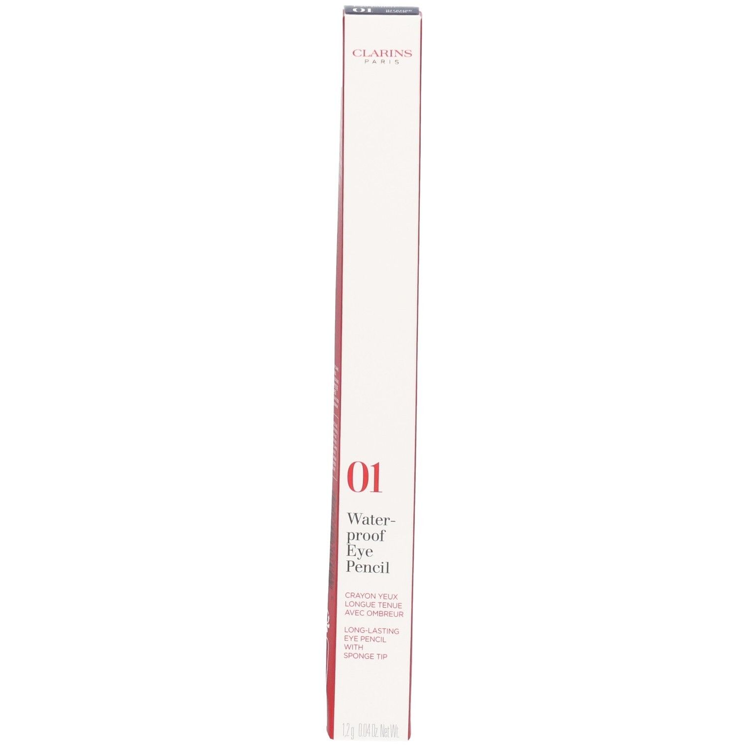 Confezione del CLARINS CRAYON YEUX WP 01 NOIR, con codice QR.