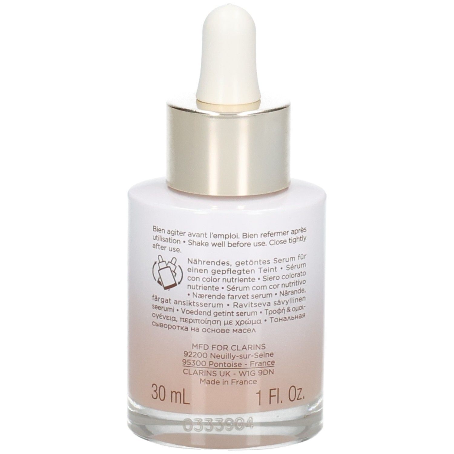 Flacone Clarins Tinted Oleo-Serum con contagocce, 30 ml, tonalità 02.5.