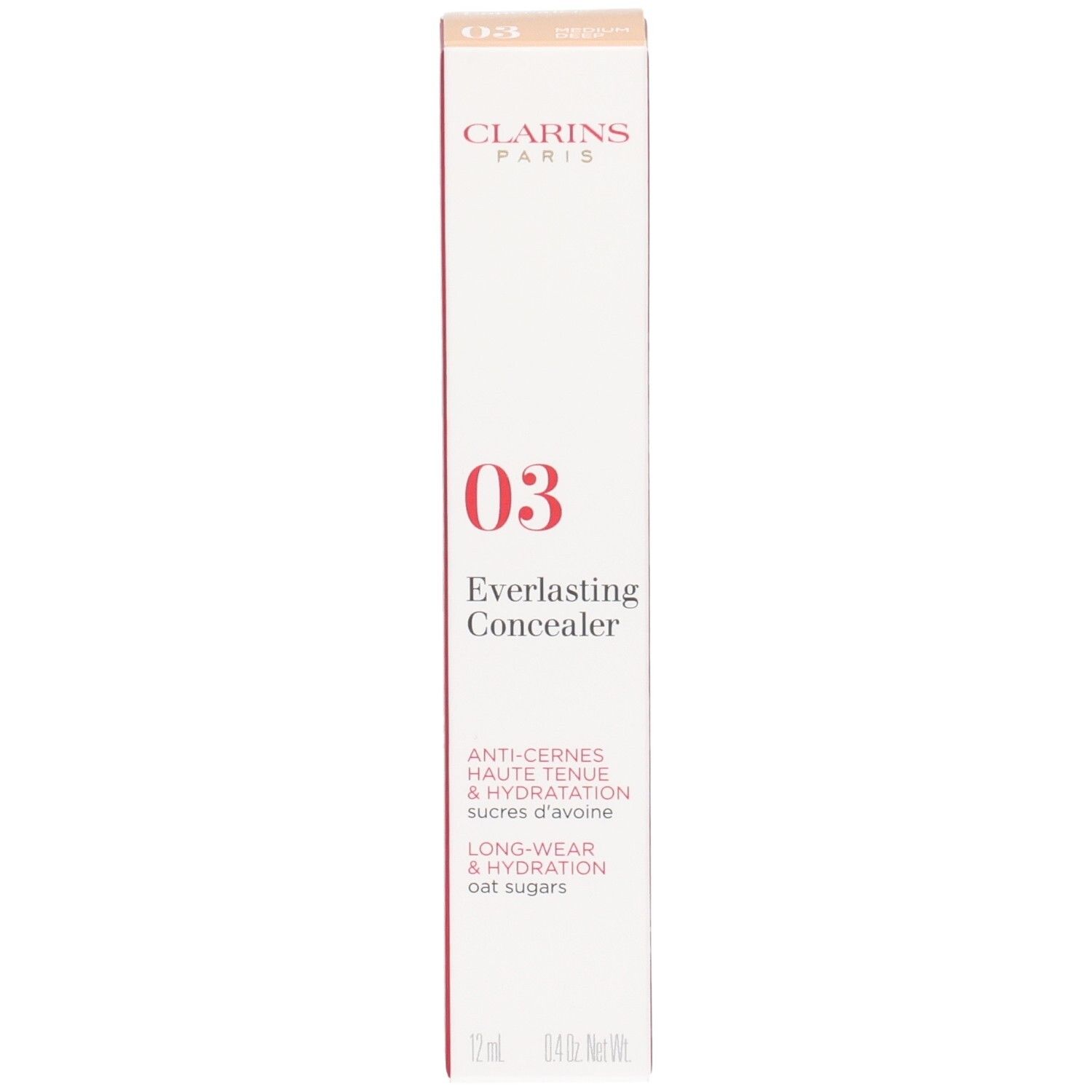 Clarins Everlasting Concealer 03 confezione esterna, lato frontale con informazioni prodotto e numero colore 03.