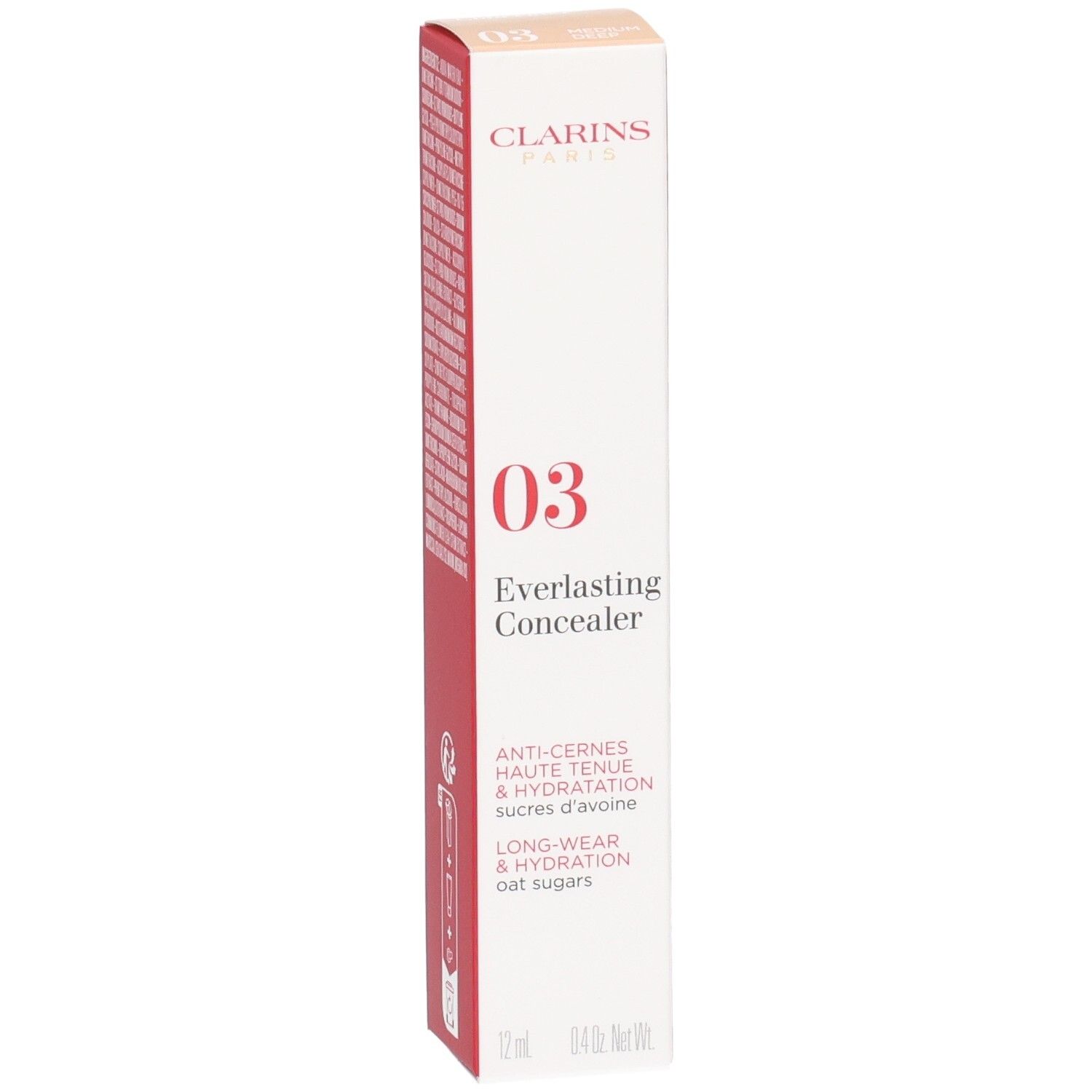 Clarins Everlasting Concealer 03 confezione esterna, lato frontale con informazioni prodotto e numero colore 03.