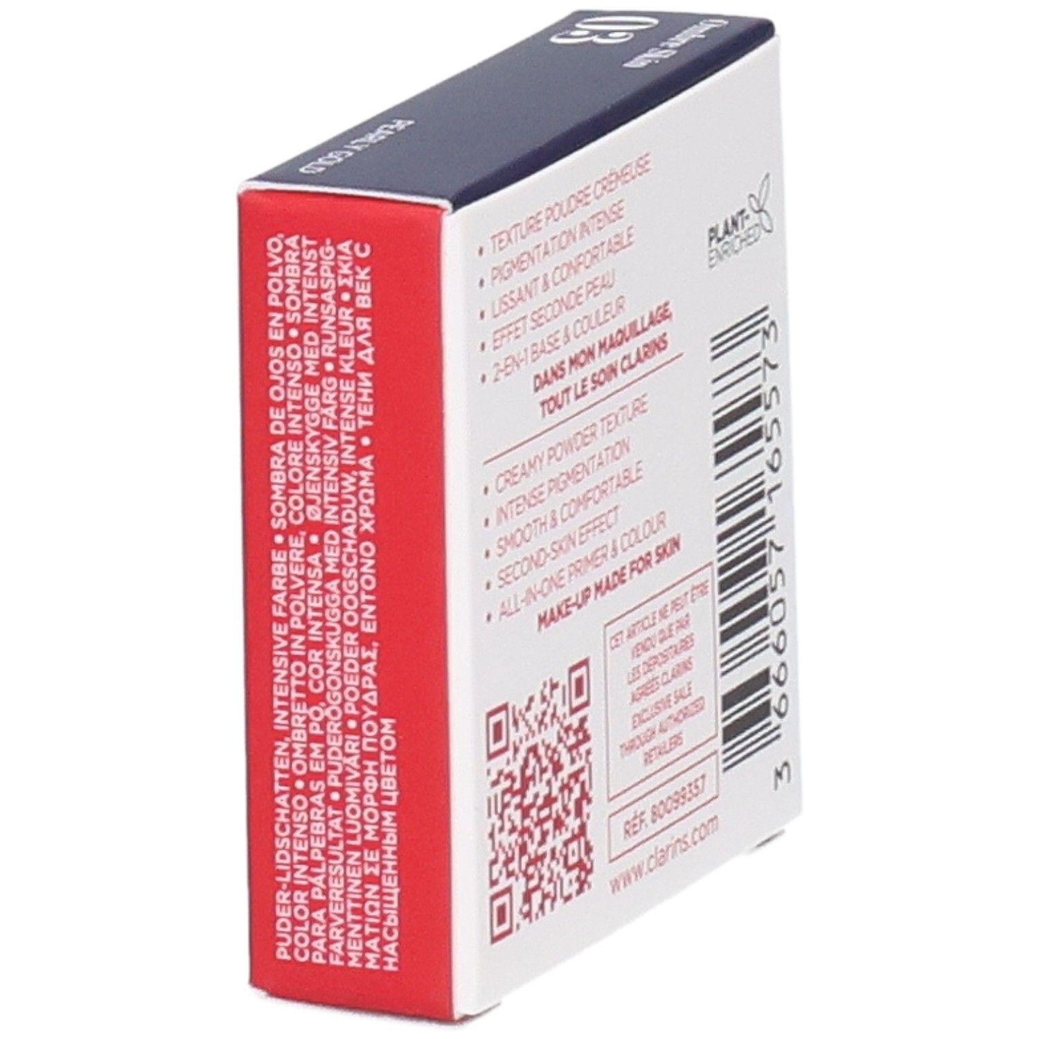 Clarins Ombre Skin ombretto 03 Pearly Gold, 1,5g, vista laterale con descrizione prodotto.
