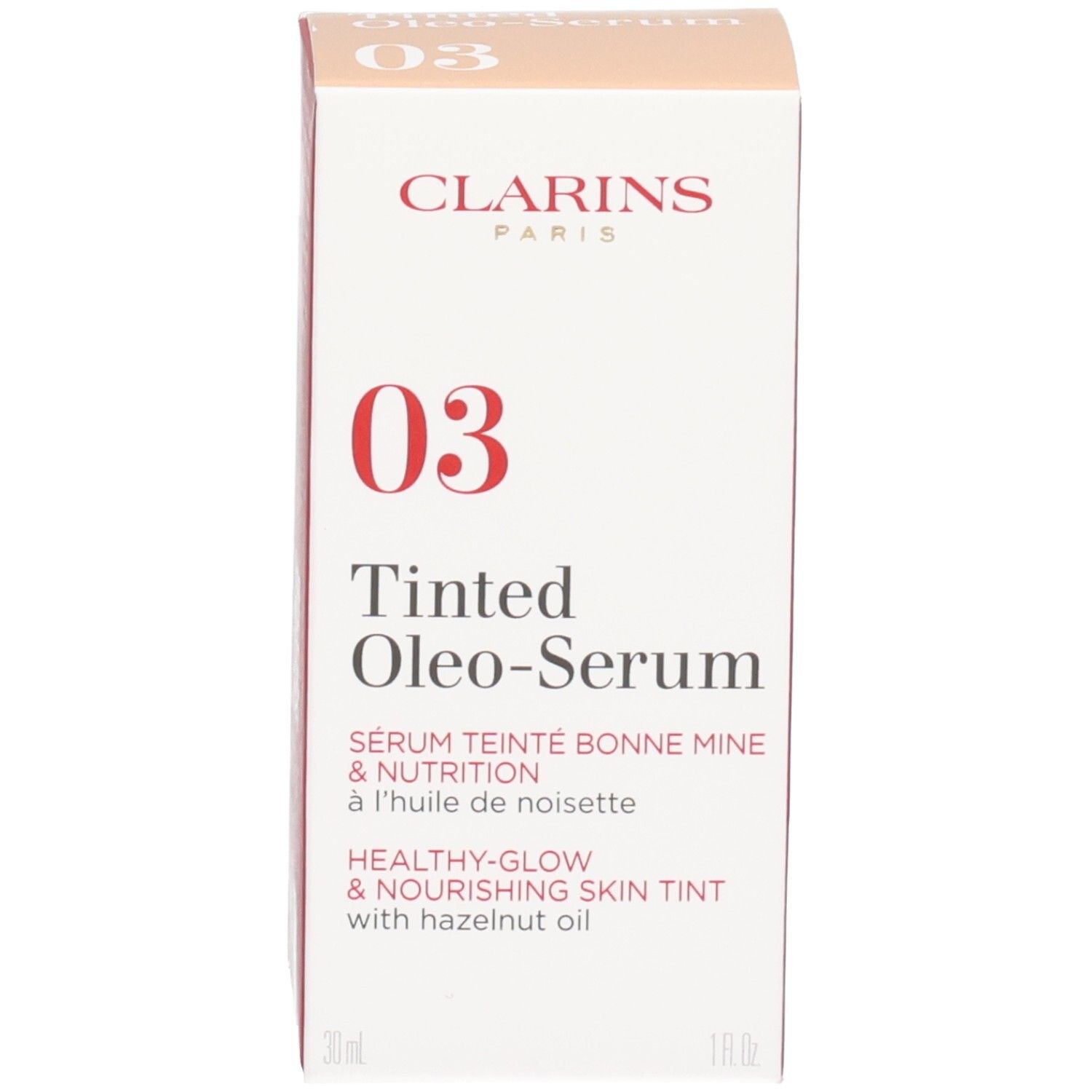 Confezione Clarins Tinted Oleo-Serum, tonalità 03, 30ml.