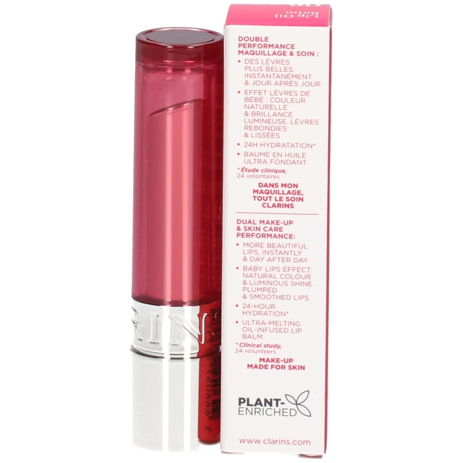 Clarins Lip Oil Balm, colore 06 Fig, con confezione e applicatore aperto.