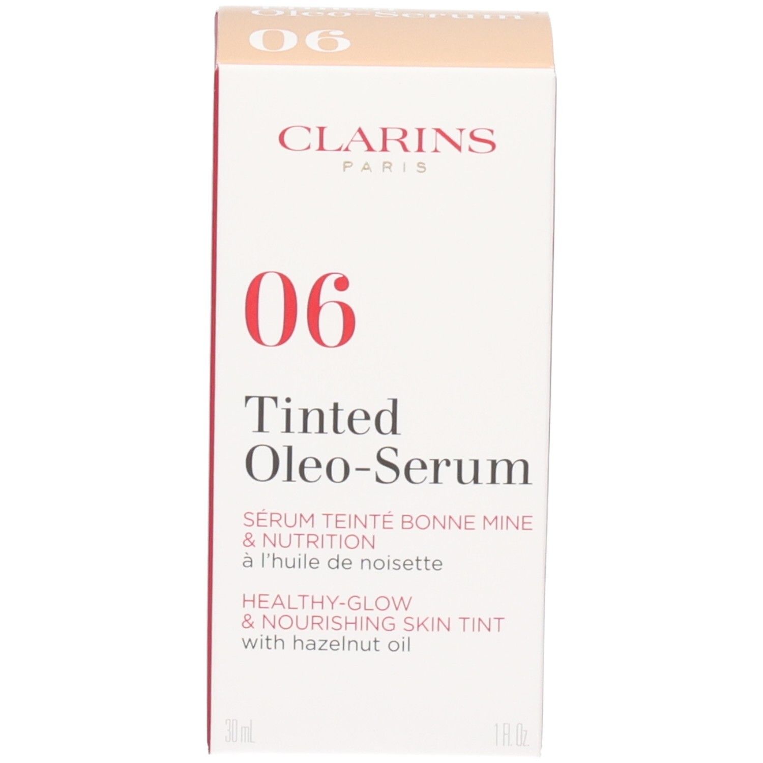 Confezione Clarins Tinted Oleo-Serum con numero 06 e nome del prodotto.