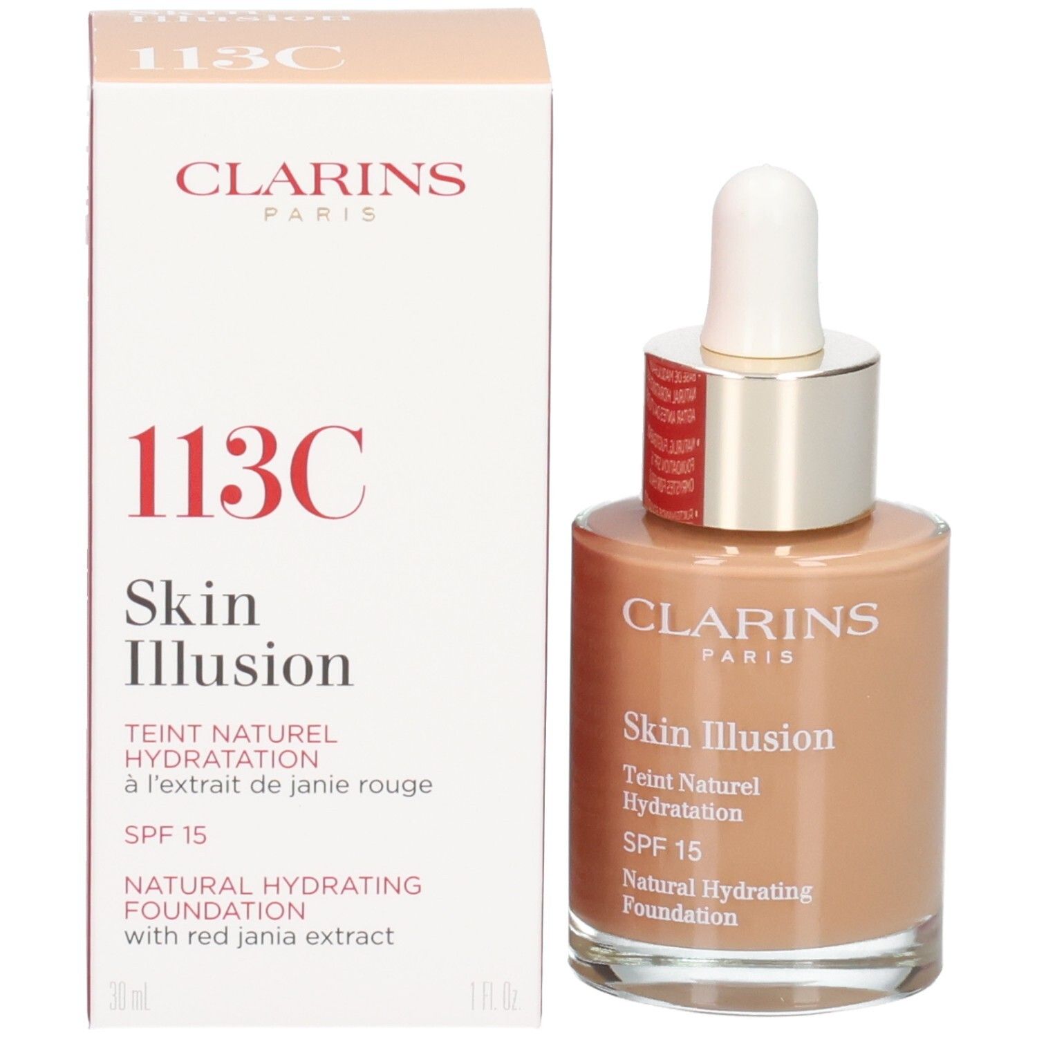 Clarins Skin Illusion fondotinta, 30ml, 113 Castagna.