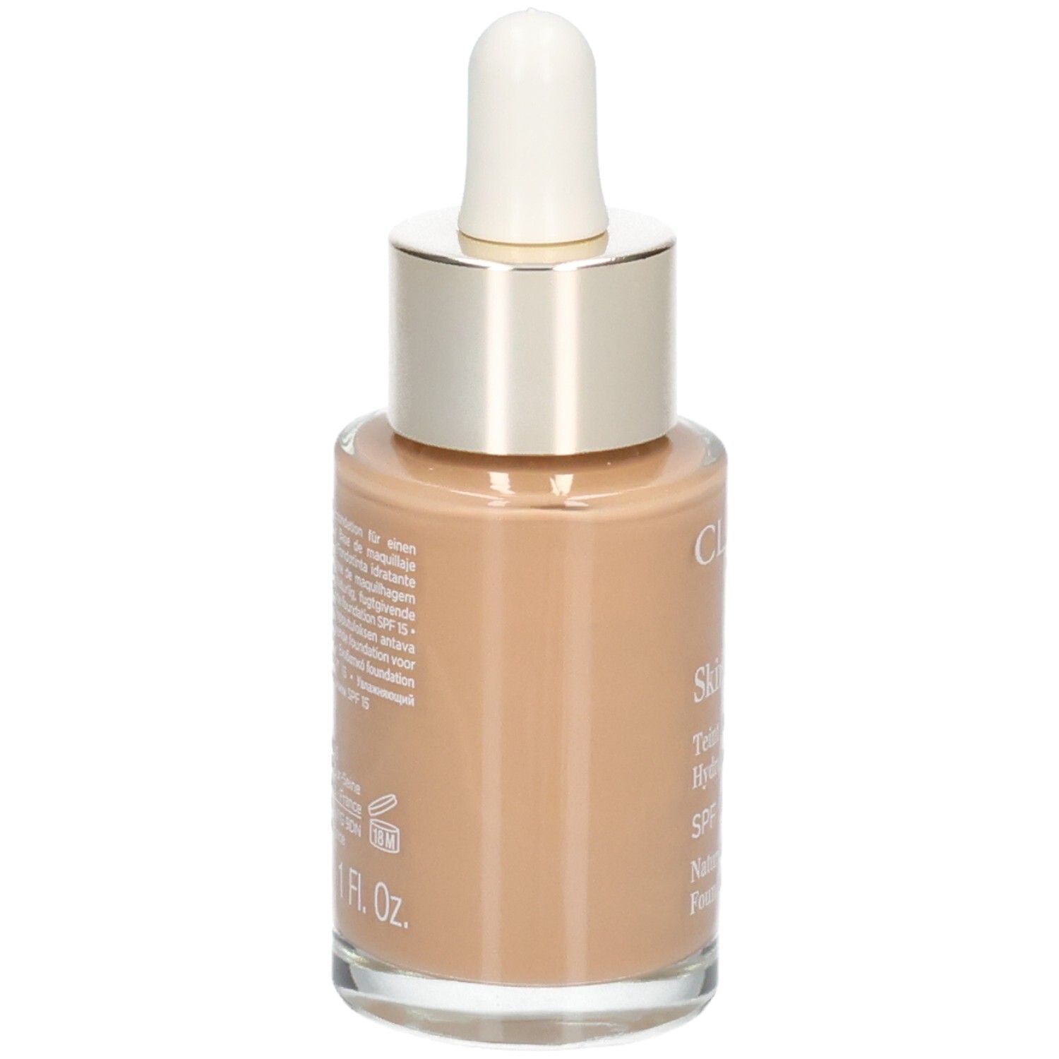 Fondotinta Clarins Skin Illusion, tonalità 114C Cappuccino, retro con ingredienti.