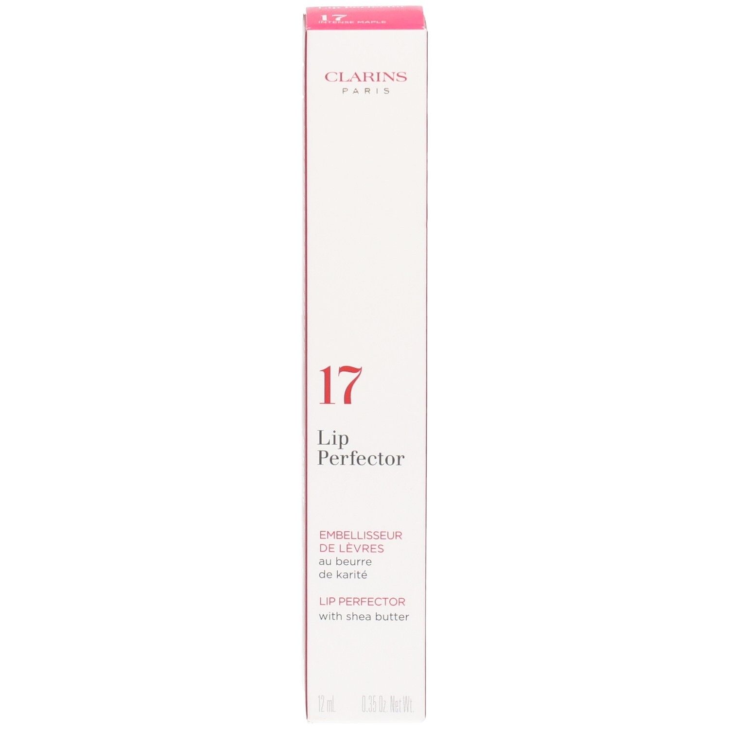 Clarins Lip Perfector 17 in confezione rosa, lato frontale con numero 17.