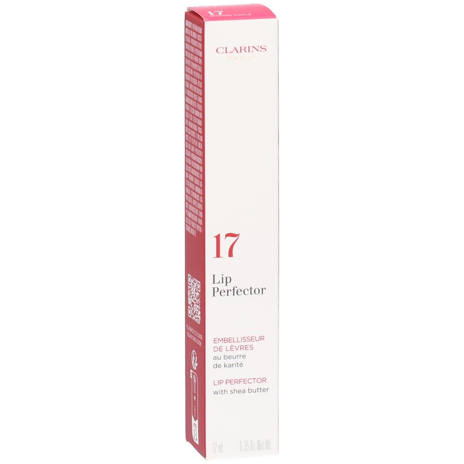 Clarins Lip Perfector 17 in confezione rosa, lato frontale con numero 17.