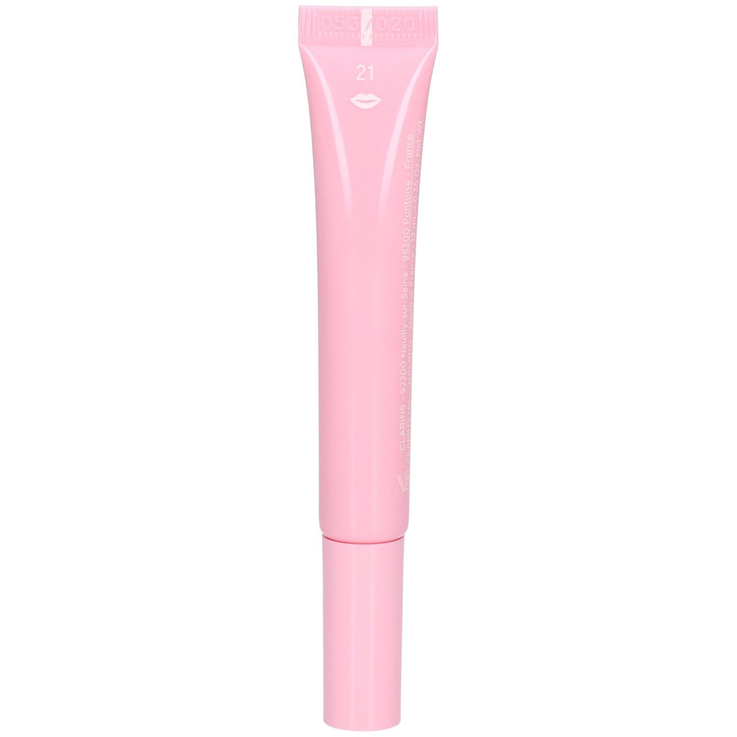 Clarins Lip Perfector 21 Soft Pink Glow, tubetto rosa con numero 21 e applicatore.