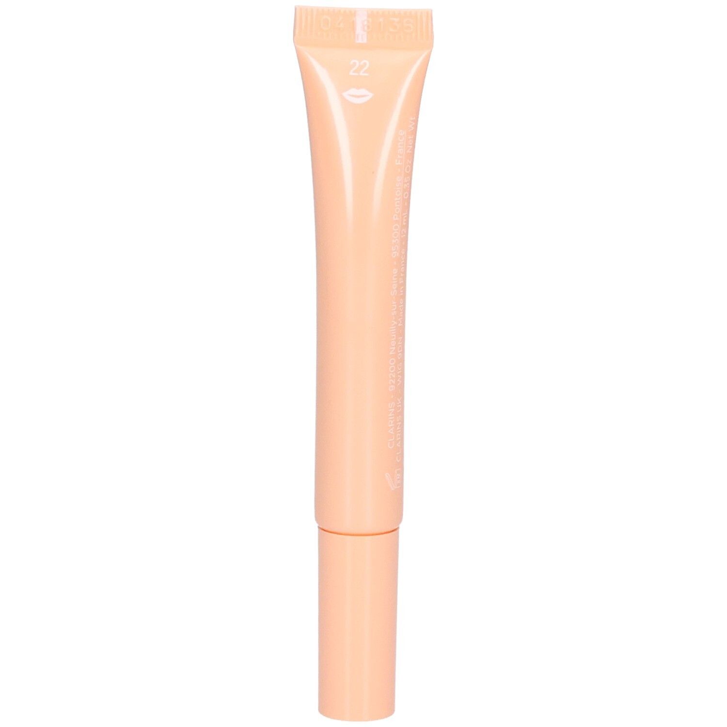 Clarins Lip Perfector, retro con numero 22 e simbolo labbra.