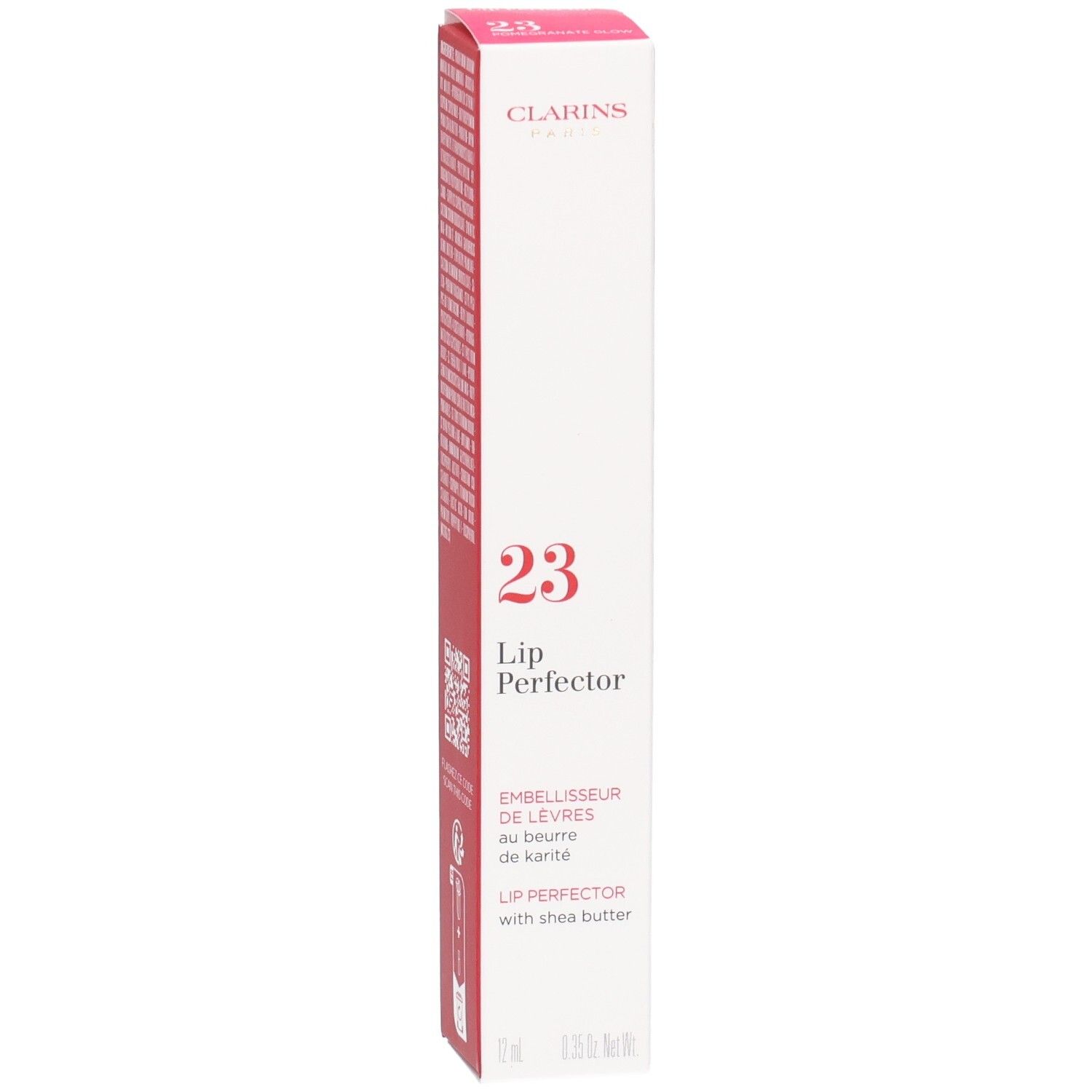 Clarins Lip Perfector 23 confezione esterna con informazioni sul prodotto, numero 23 e marchio.
