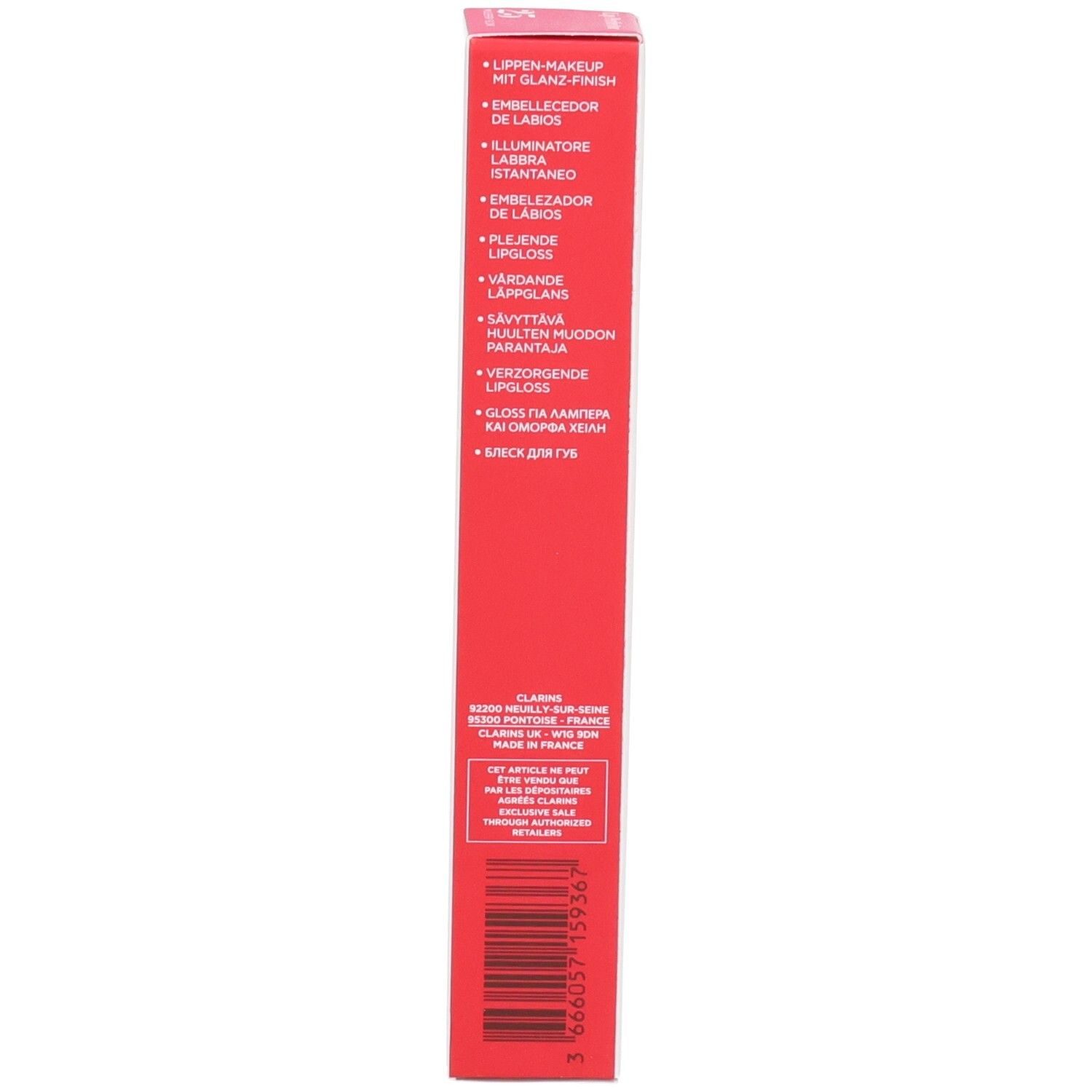 Clarins Lip Perfector, scatola, lato con istruzioni.