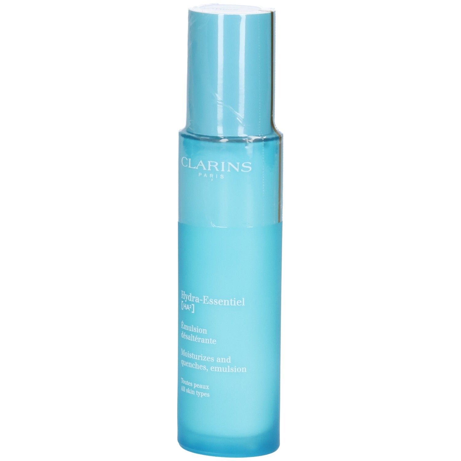 Clarins Hydra-Essentiel HA² Emulsione dissetante, 75ml. Flacone blu con erogatore.