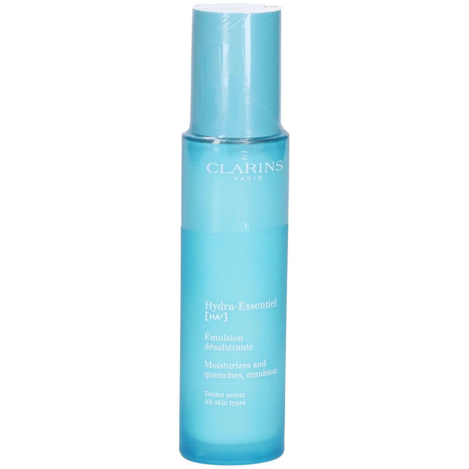 Clarins Hydra-Essentiel HA² Emulsione dissetante, 75ml. Flacone blu con erogatore.