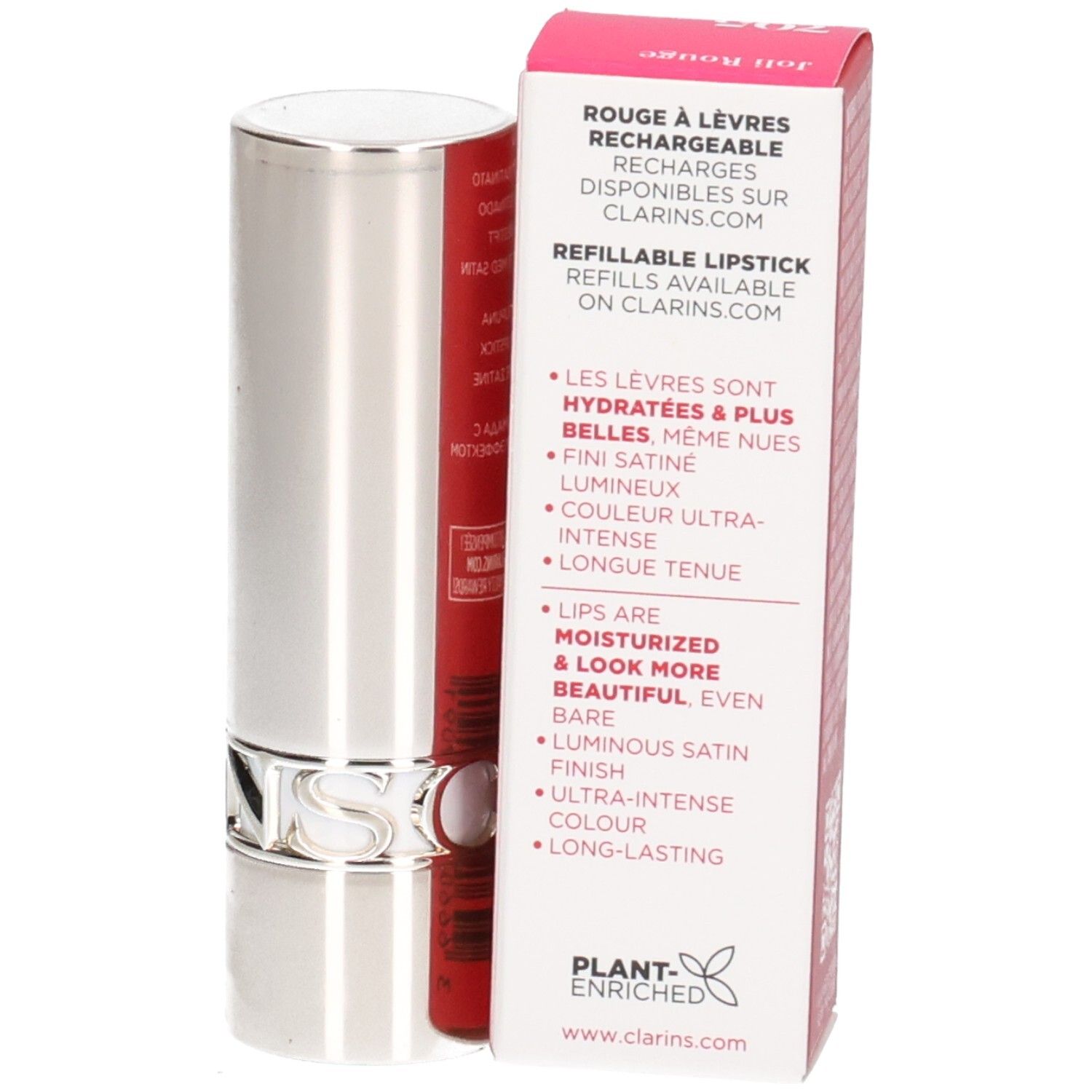 Rossetto Clarins Joli Rouge Satin 705 Soft Berry ricaricabile, con scatola.