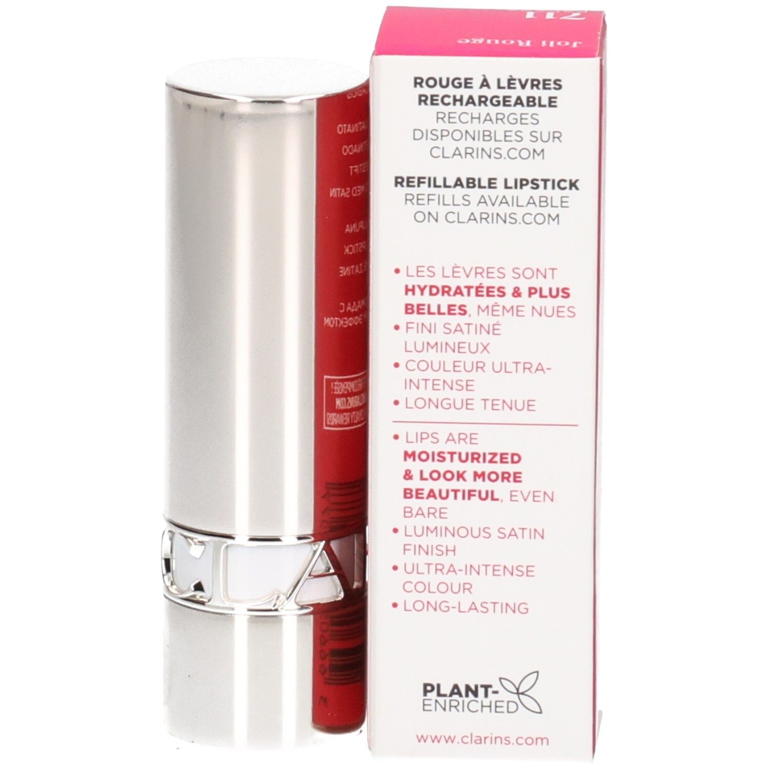 Rossetto Joli Rouge Satin Clarins 711 Papaya, astuccio argentato con scatola, ricaricabile.