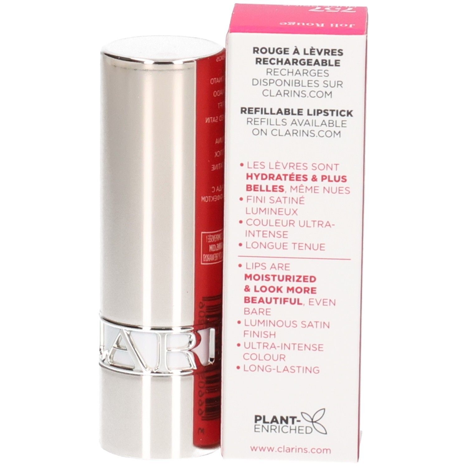 Clarins Joli Rouge Satin Rossetto 757: rossetto ricaricabile con scatola.