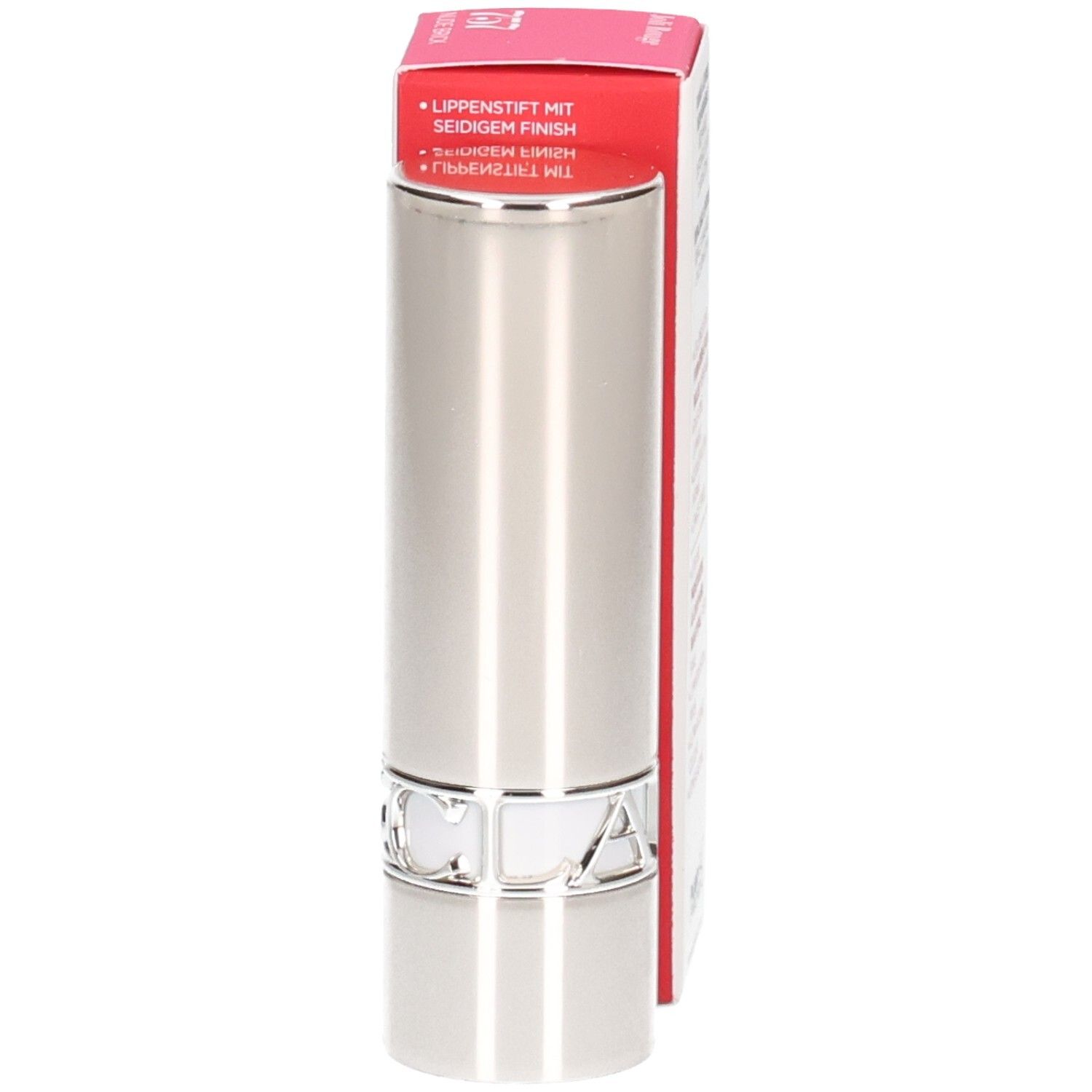 Clarins Joli Rouge Satin Rossetto 757: retro della scatola con testo.