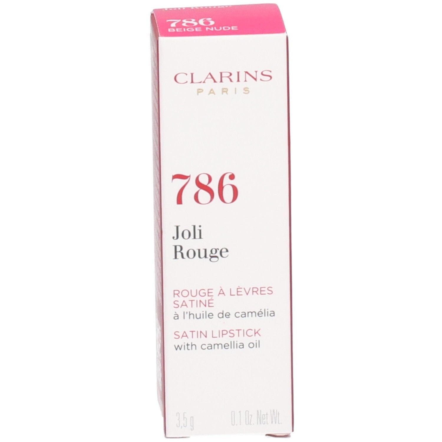 Rossetto Joli Rouge Clarins, colore 786 Beige Nude, finish satinato con olio di camelia.