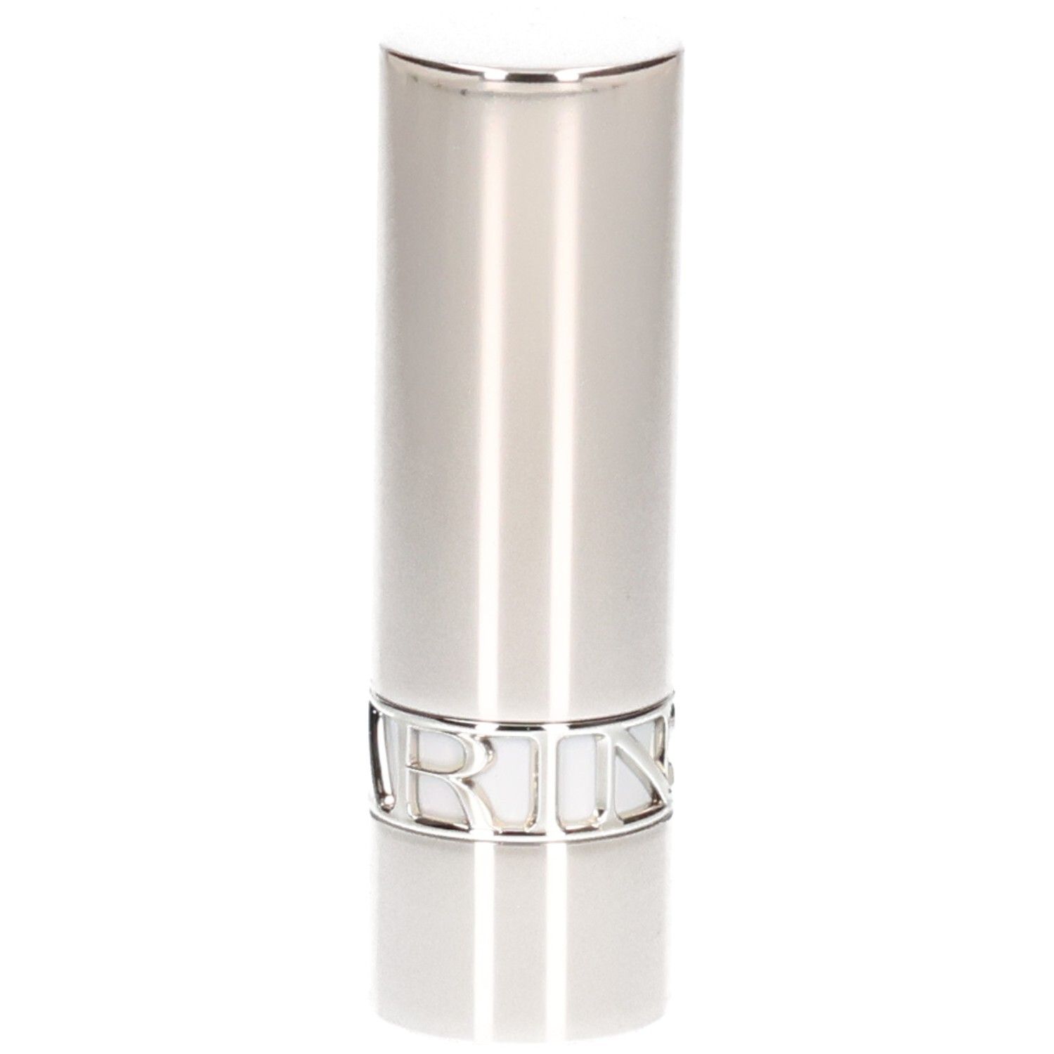 Tubo rossetto argentato, finitura lucida, con scritta argentata alla base.