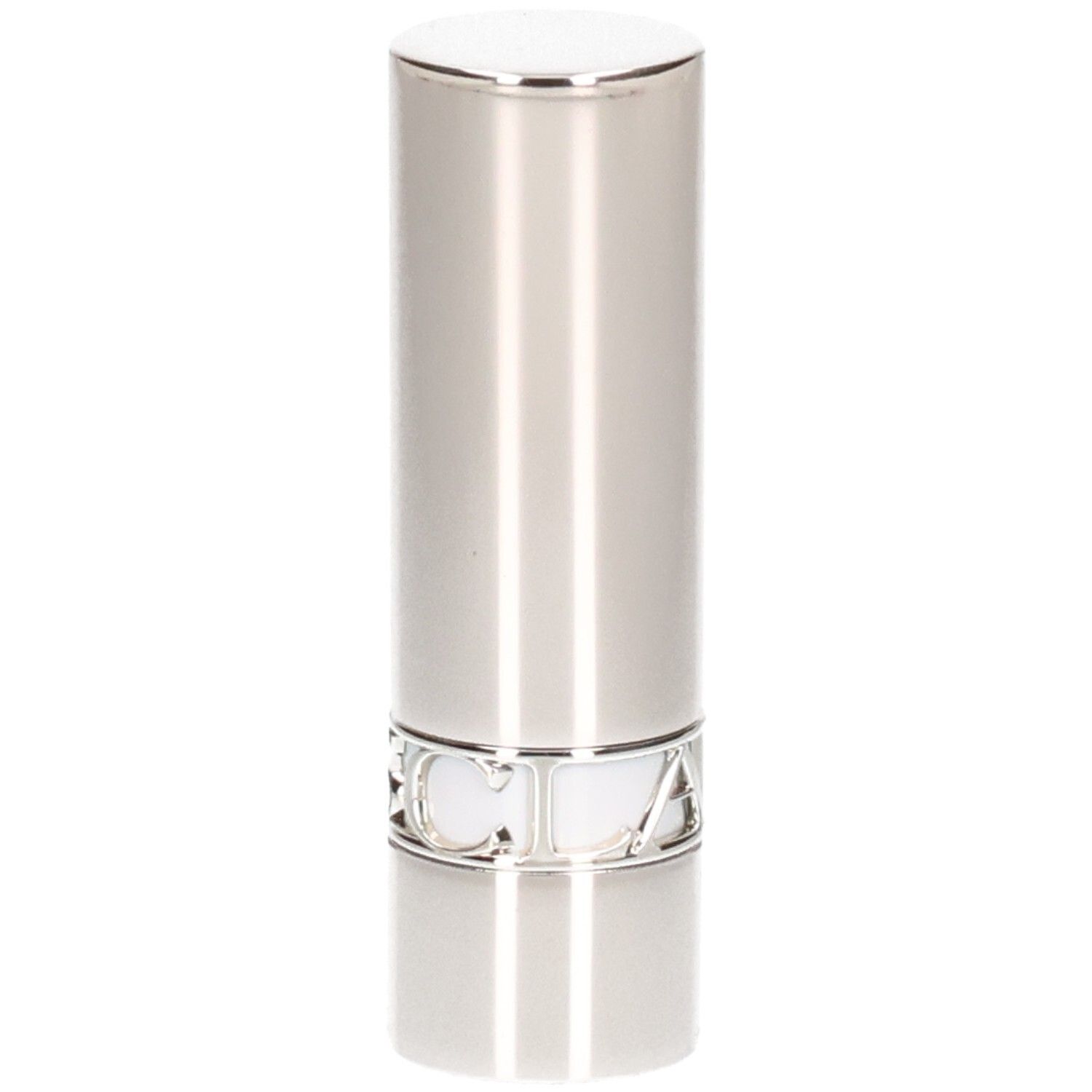 Tubo rossetto argentato, finitura lucida, con scritta argentata alla base.