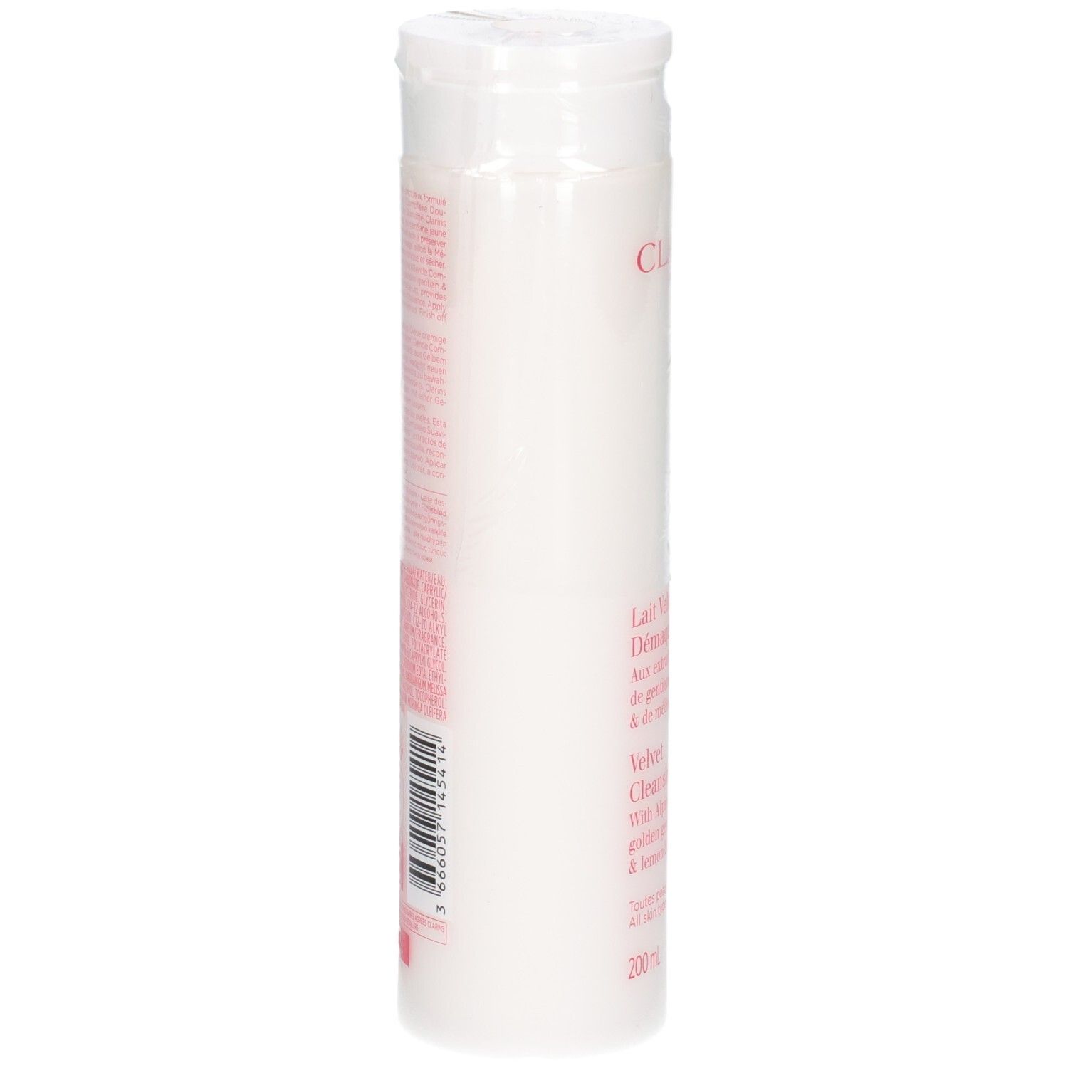 Clarins Latte Vellutato Struccante, retro con informazioni sul prodotto.