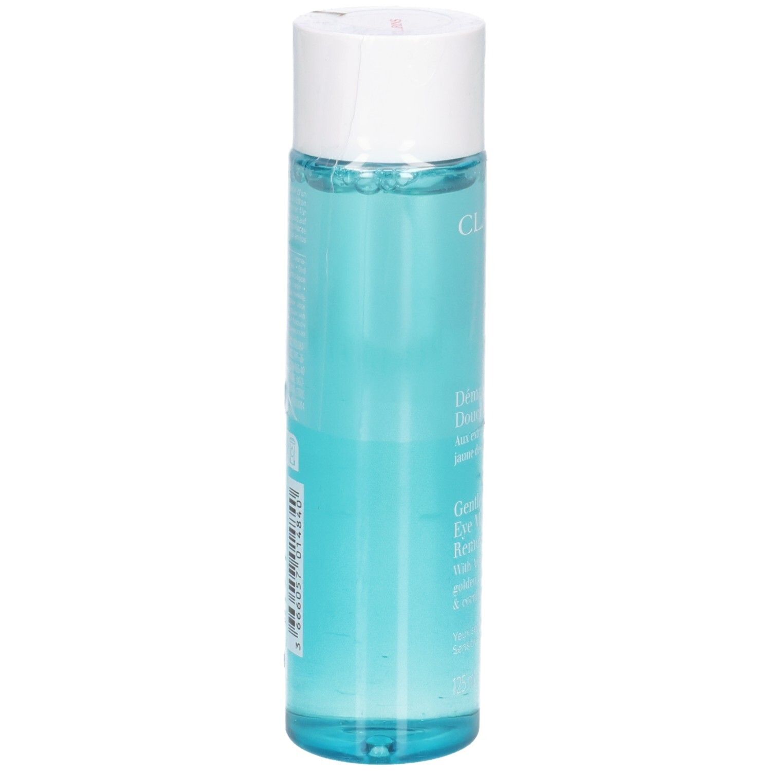 Clarins Struccante Occhi, 125ml, in flacone trasparente con tappo bianco.