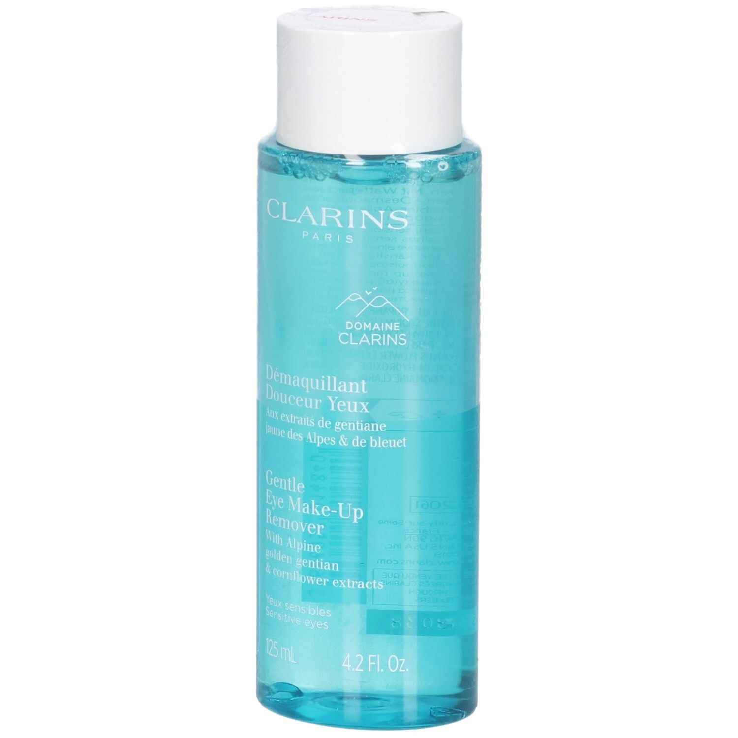 Clarins Struccante Delicato Occhi, 125ml, liquido limpido in flacone trasparente.