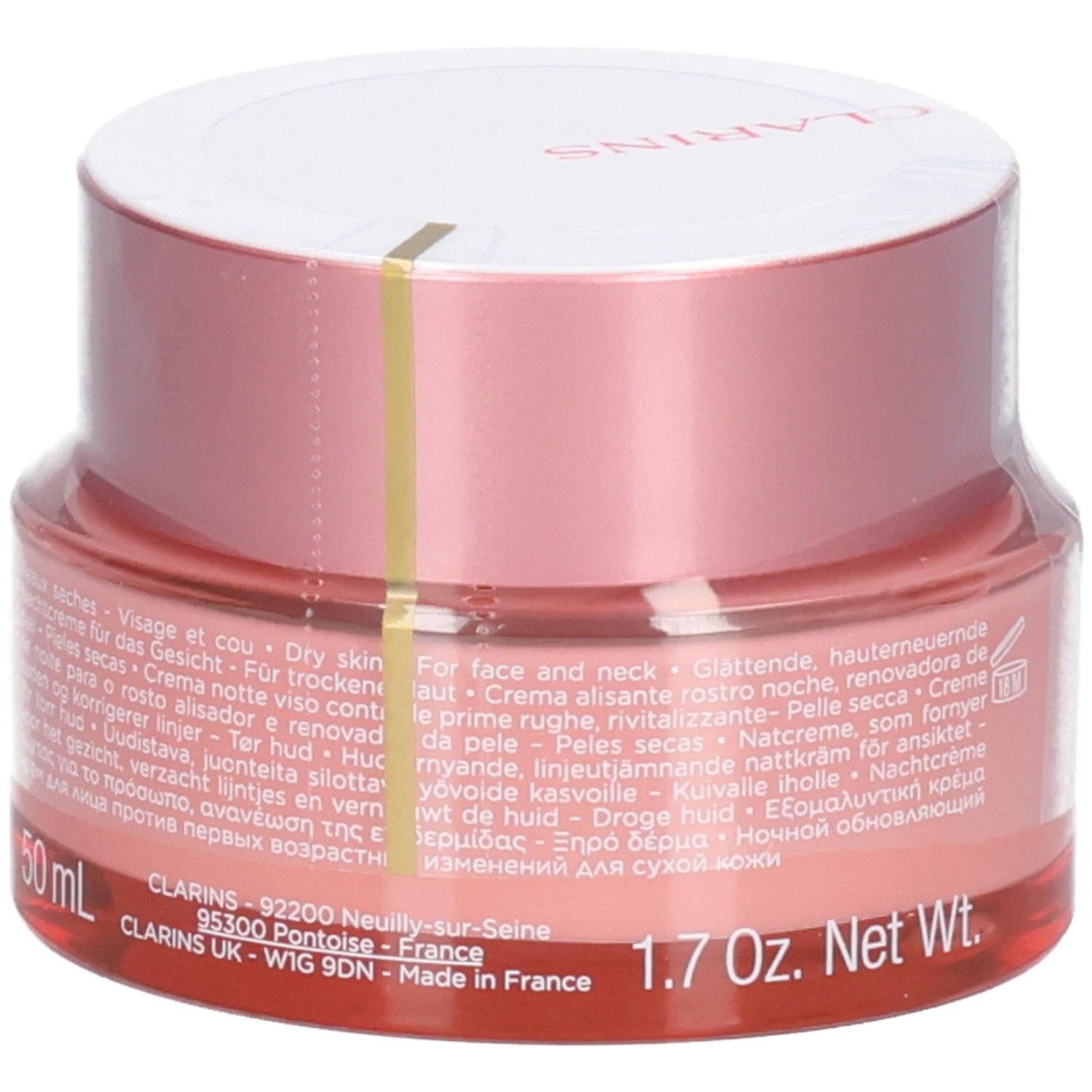Clarins Multi-Active Nuit crema notte, 50 ml, 1,7 Oz. Net Wt. con informazioni sul prodotto.