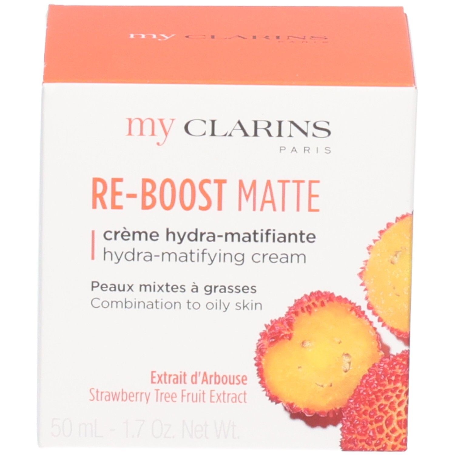 Confezione crema Clarins RE-BOOST MATTE con frutti.