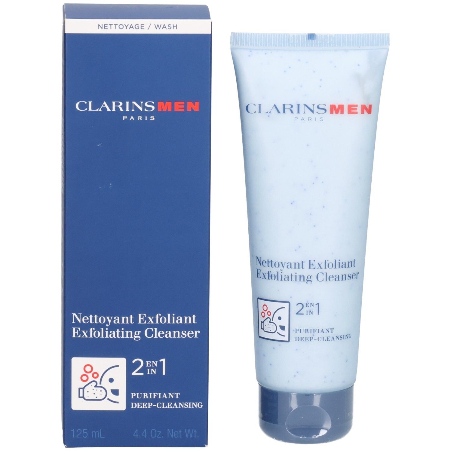 ClarinsMen Detergente Esfoliante per uomo con scatola pieghevole, 125 ml.