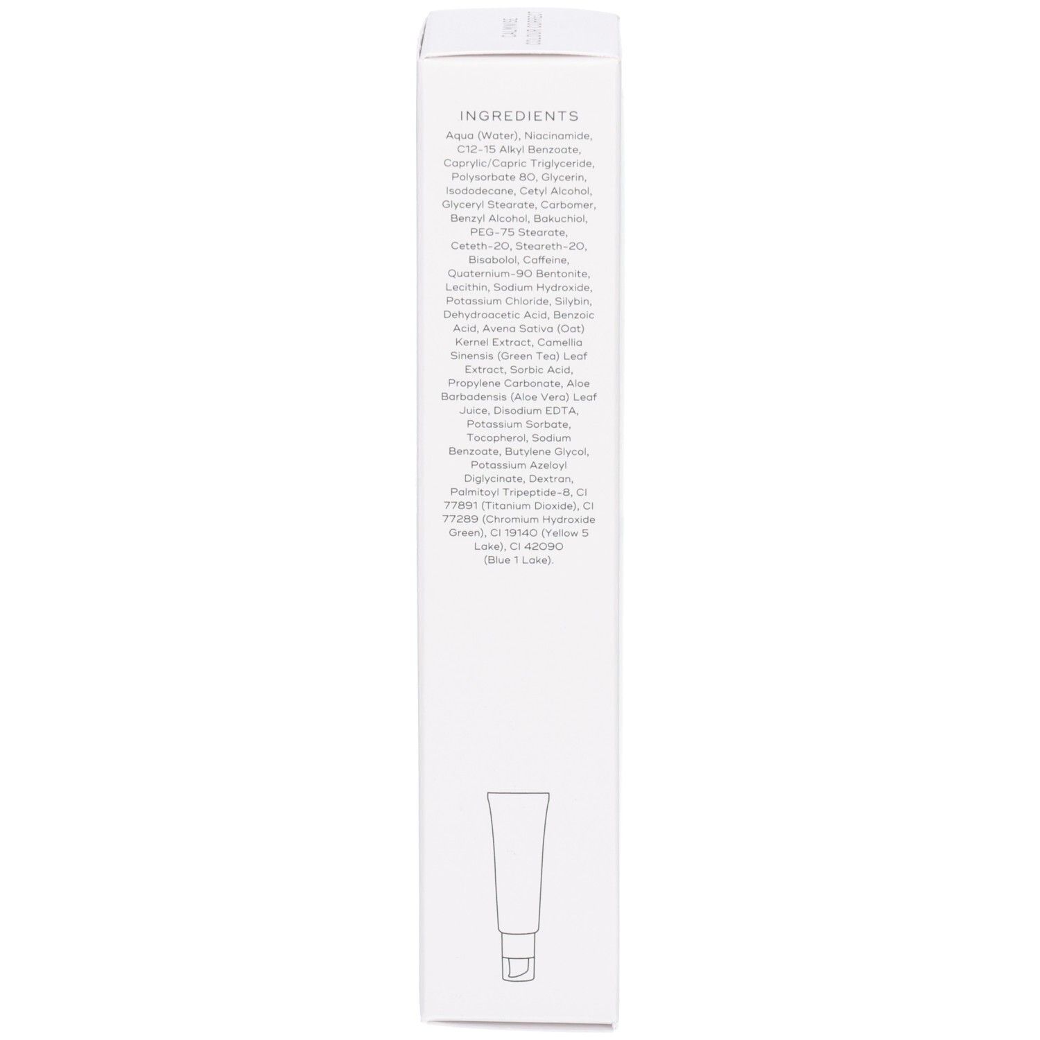 Lato della confezione Medik8 'Calmwise Colour Correct' con ingredienti.