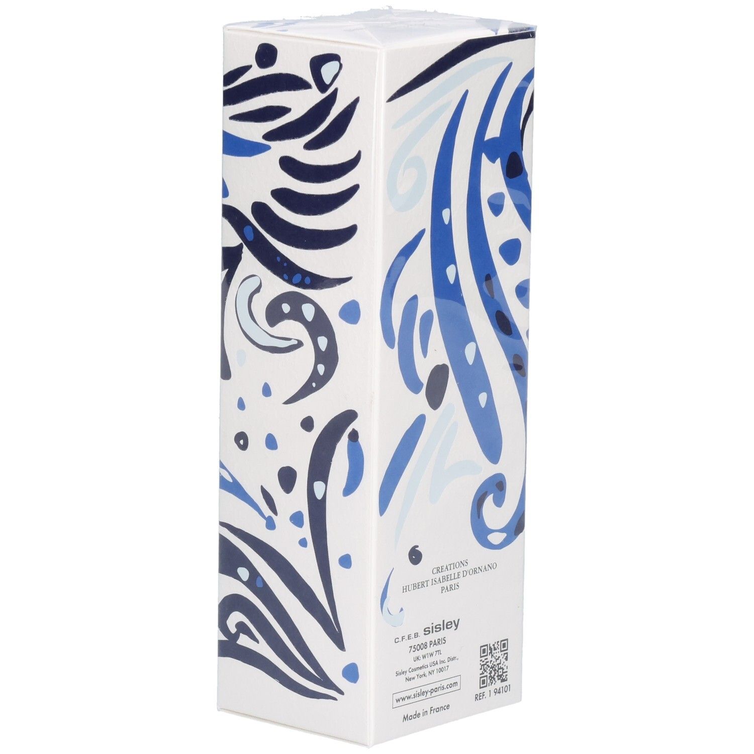 Lato della confezione L'Eau Rêvée d'Ikar con motivo blu e bianco.