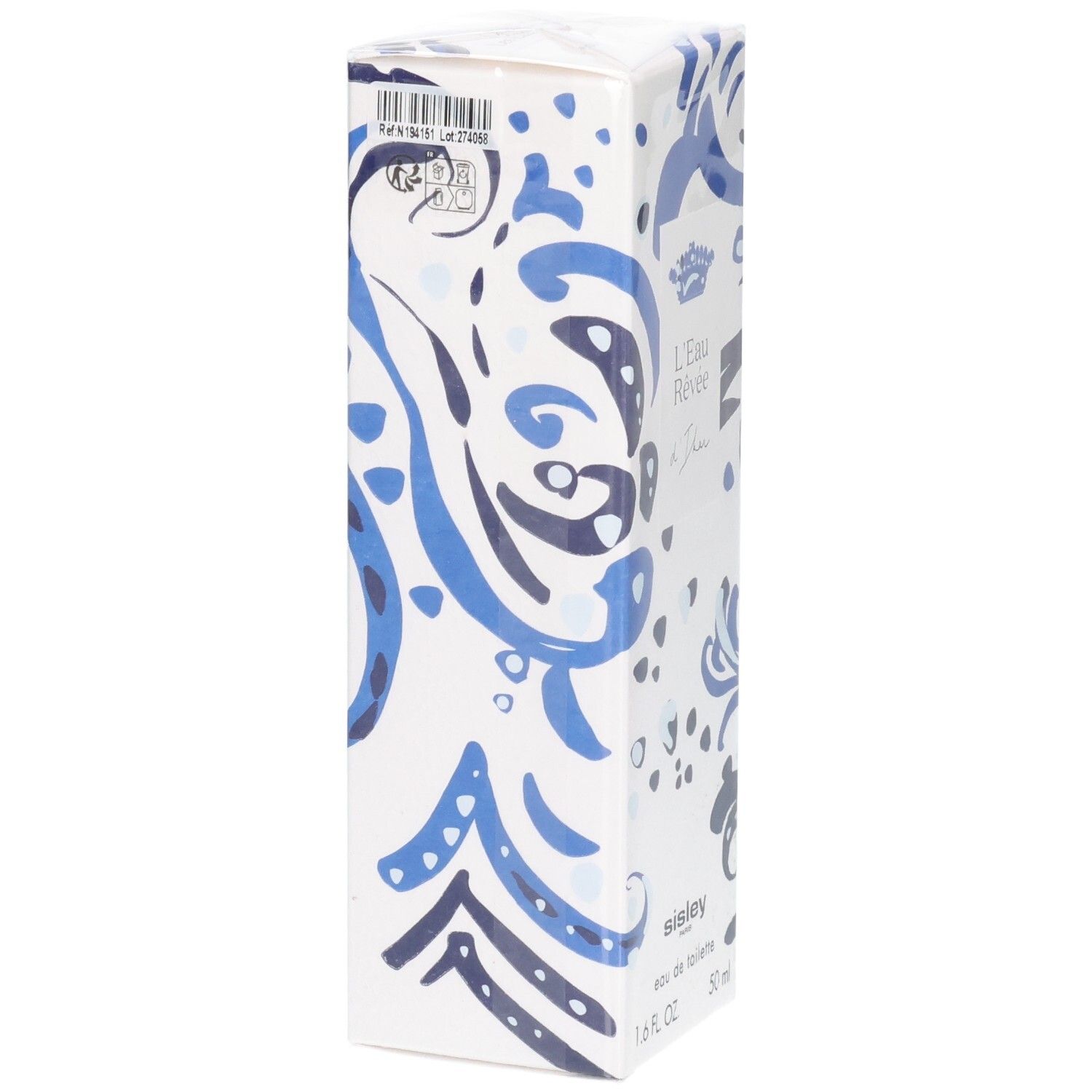 Sisley L'Eau Rêvée d'Ikar Eau de Toilette scatola in cartone, lato con motivo blu.