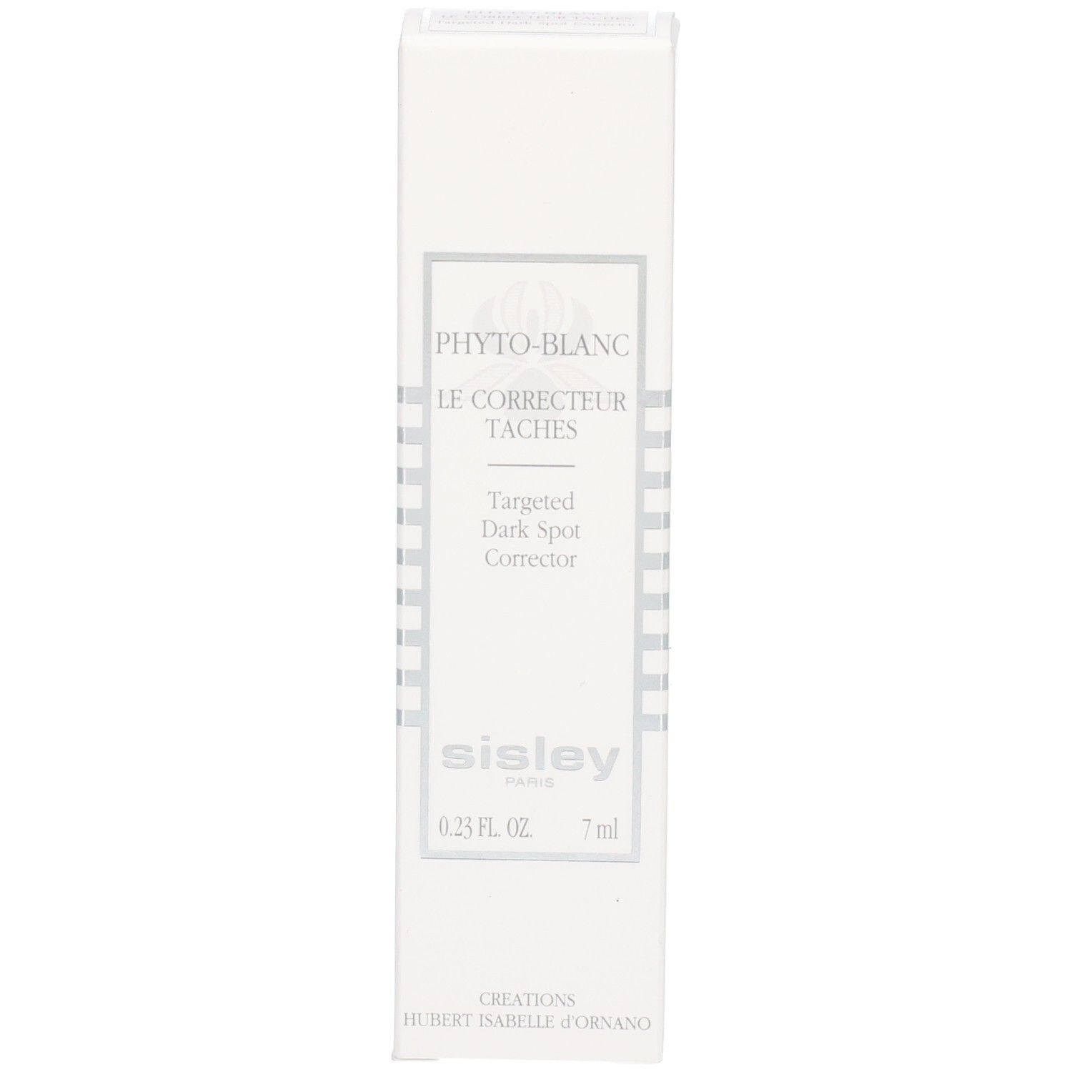 Confezione del correttore mirato macchie Sisley Phyto-Blanc con tappo argentato.