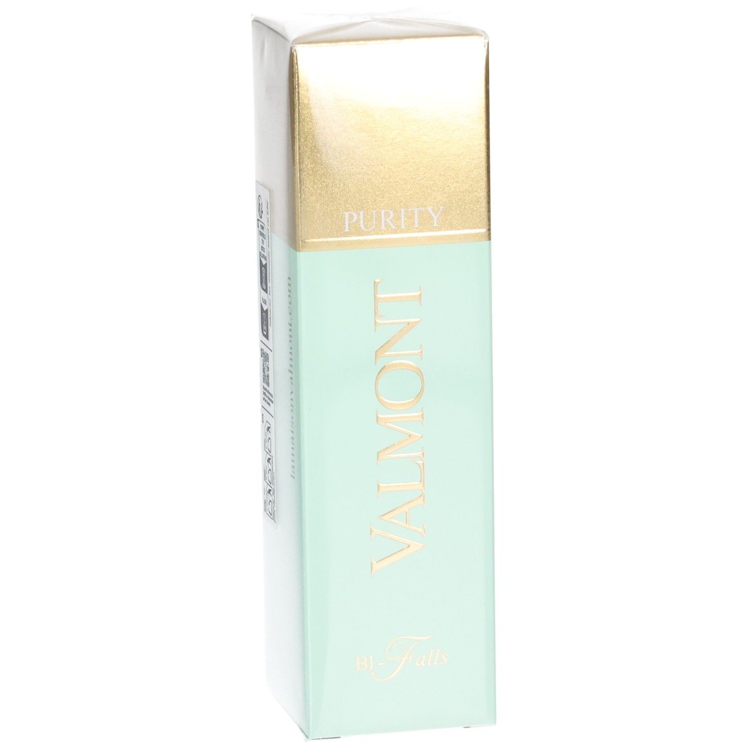 Confezione cosmetica Valmont Purity Bi-Falls con tappo dorato e corpo verde menta.