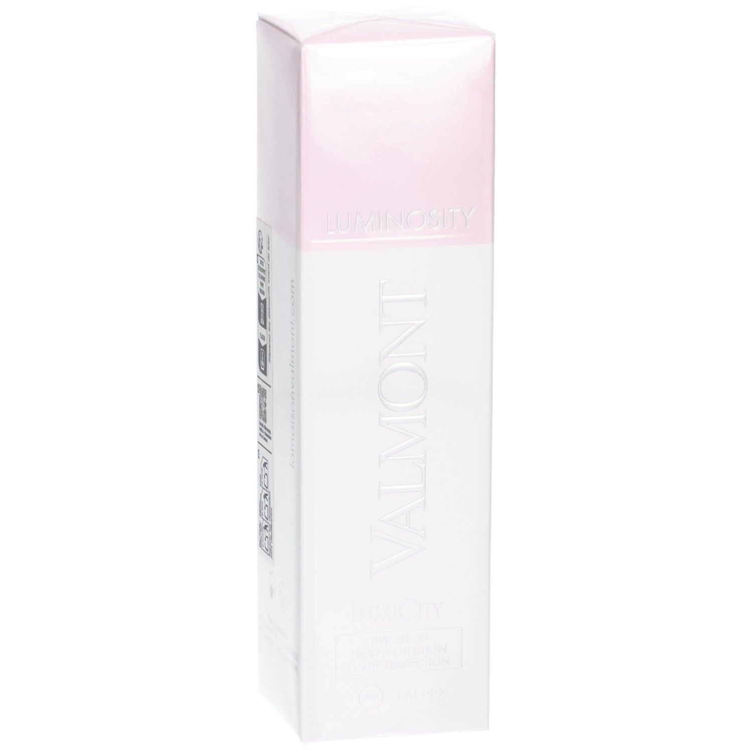 Confezione del fluido protettivo Valmont LumiCity SPF50 con logo del marchio e nome del prodotto.