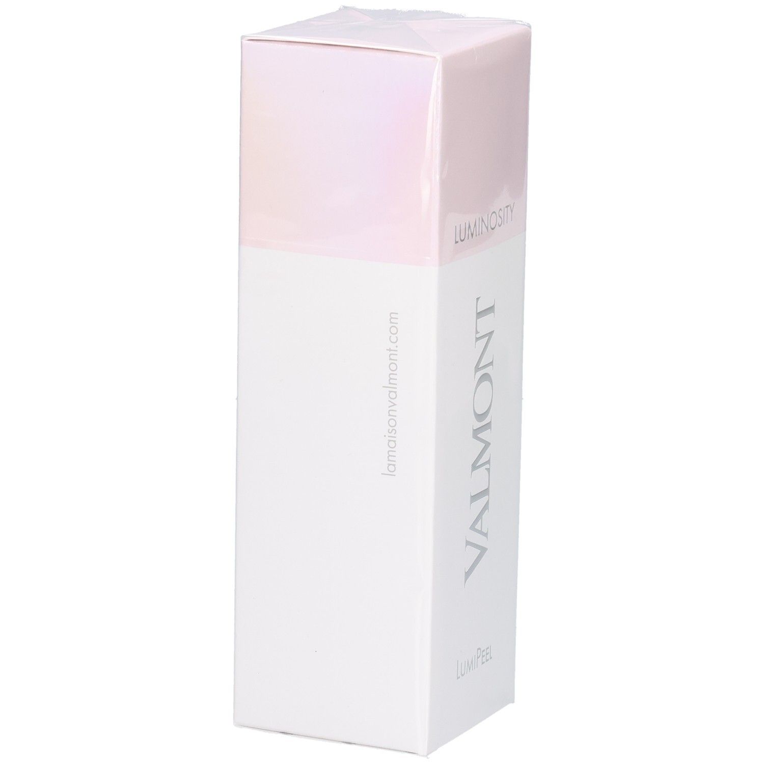 Confezione Valmont LumiPeel con indirizzo web e testo.