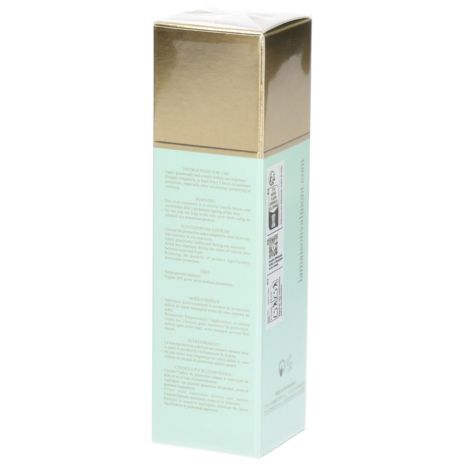 Confezione Valmont Restoring Perfection SPF50 con istruzioni per l'uso.