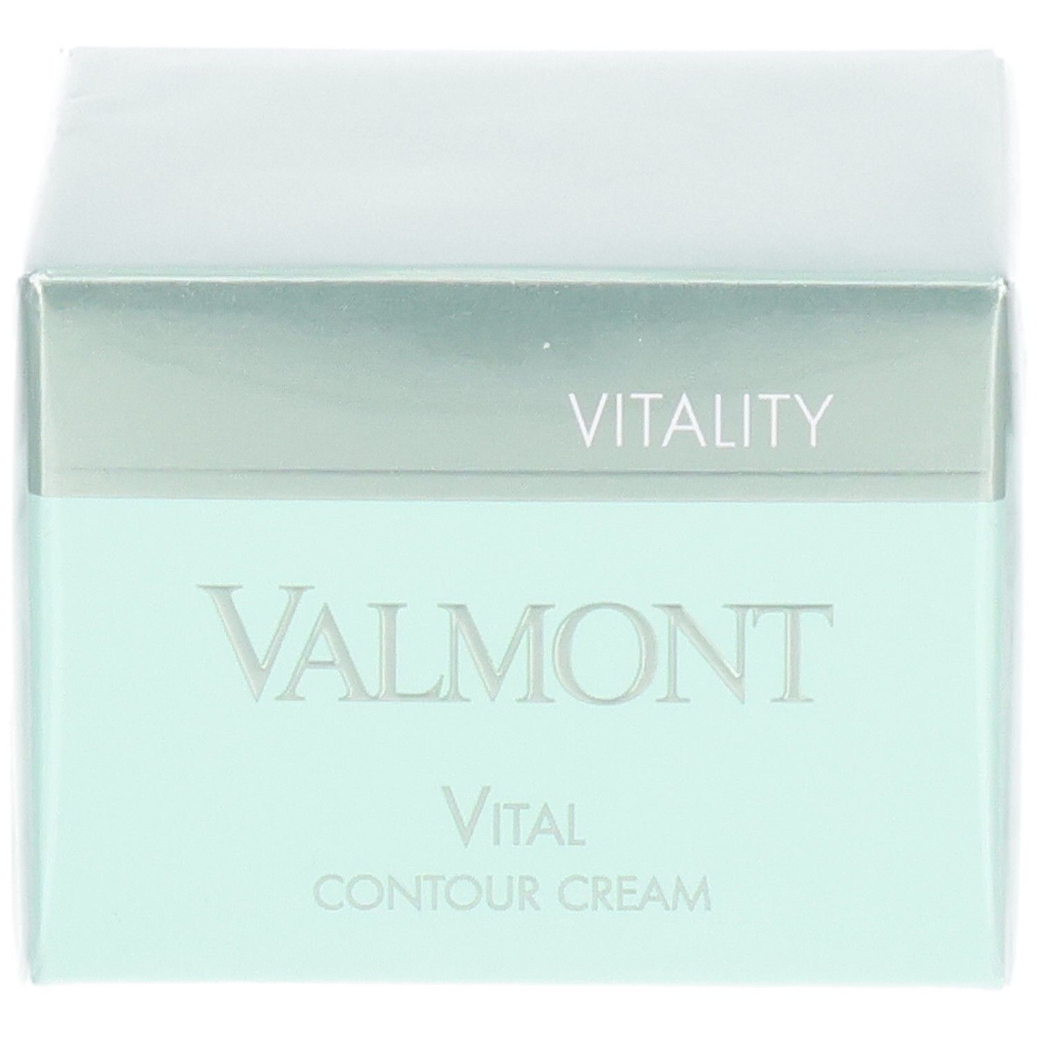 Confezione Valmont Vital Contour Cream, verde menta e argento, fronte.